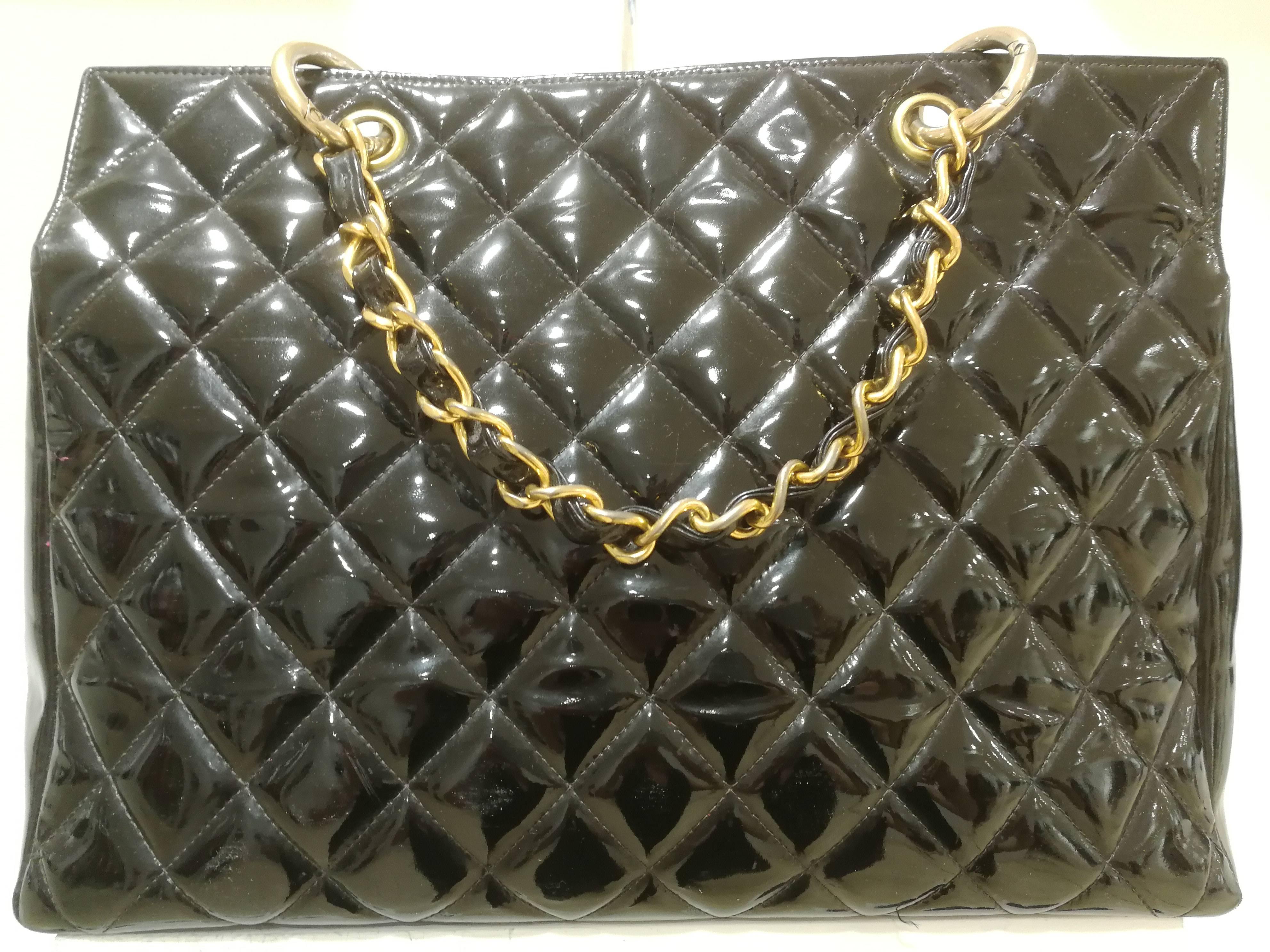 Chanel black patent leather gold hardware bag 1