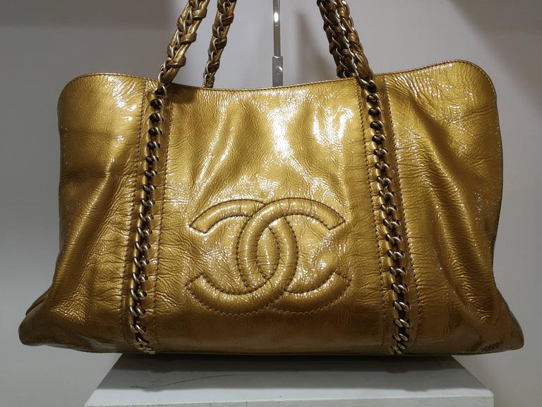 Chanel gold patent leather shoulder bag at 1stDibs chanel leather