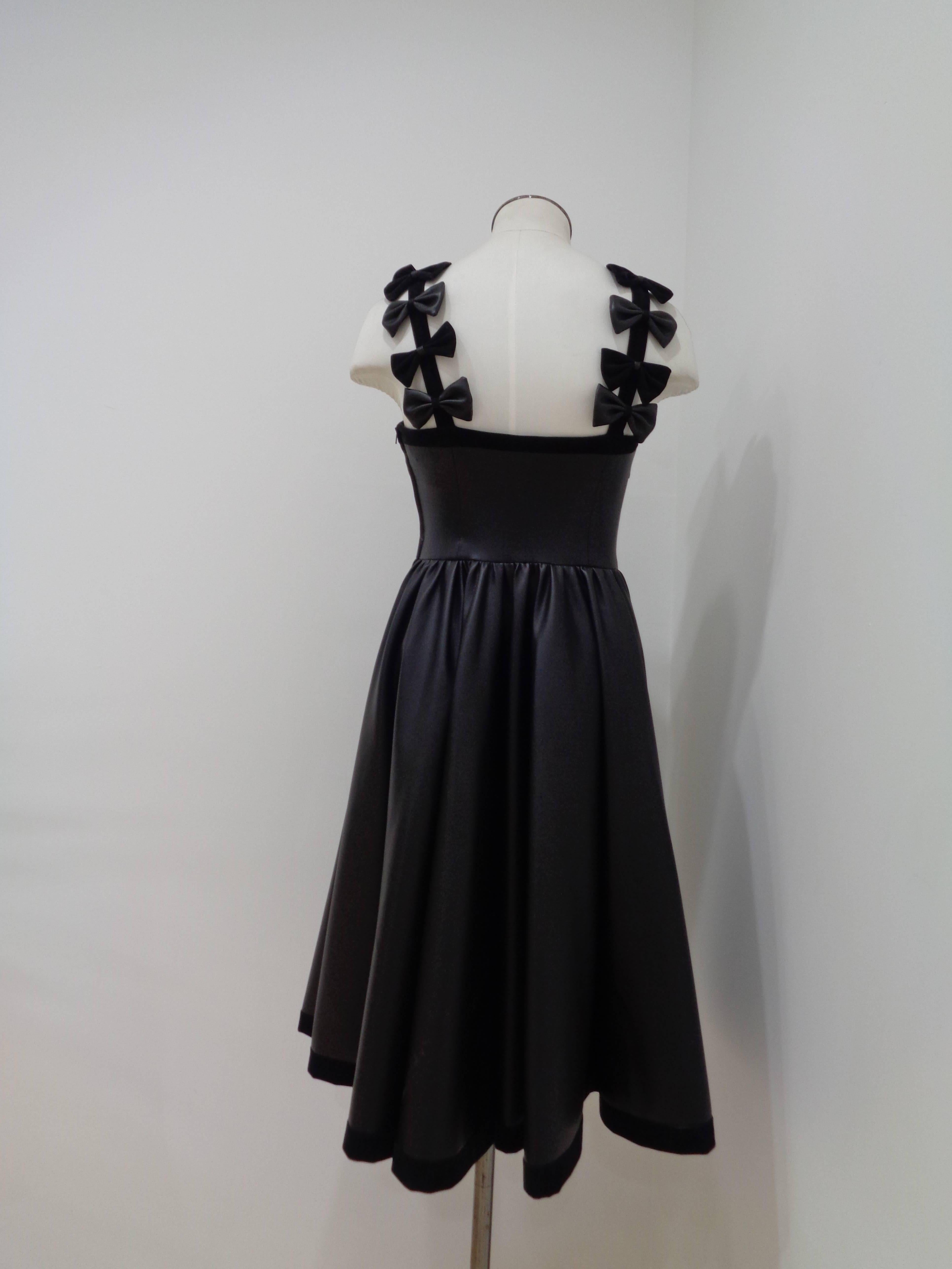 Chanel Black Leather Velvet Bows Dress For Sale 1
