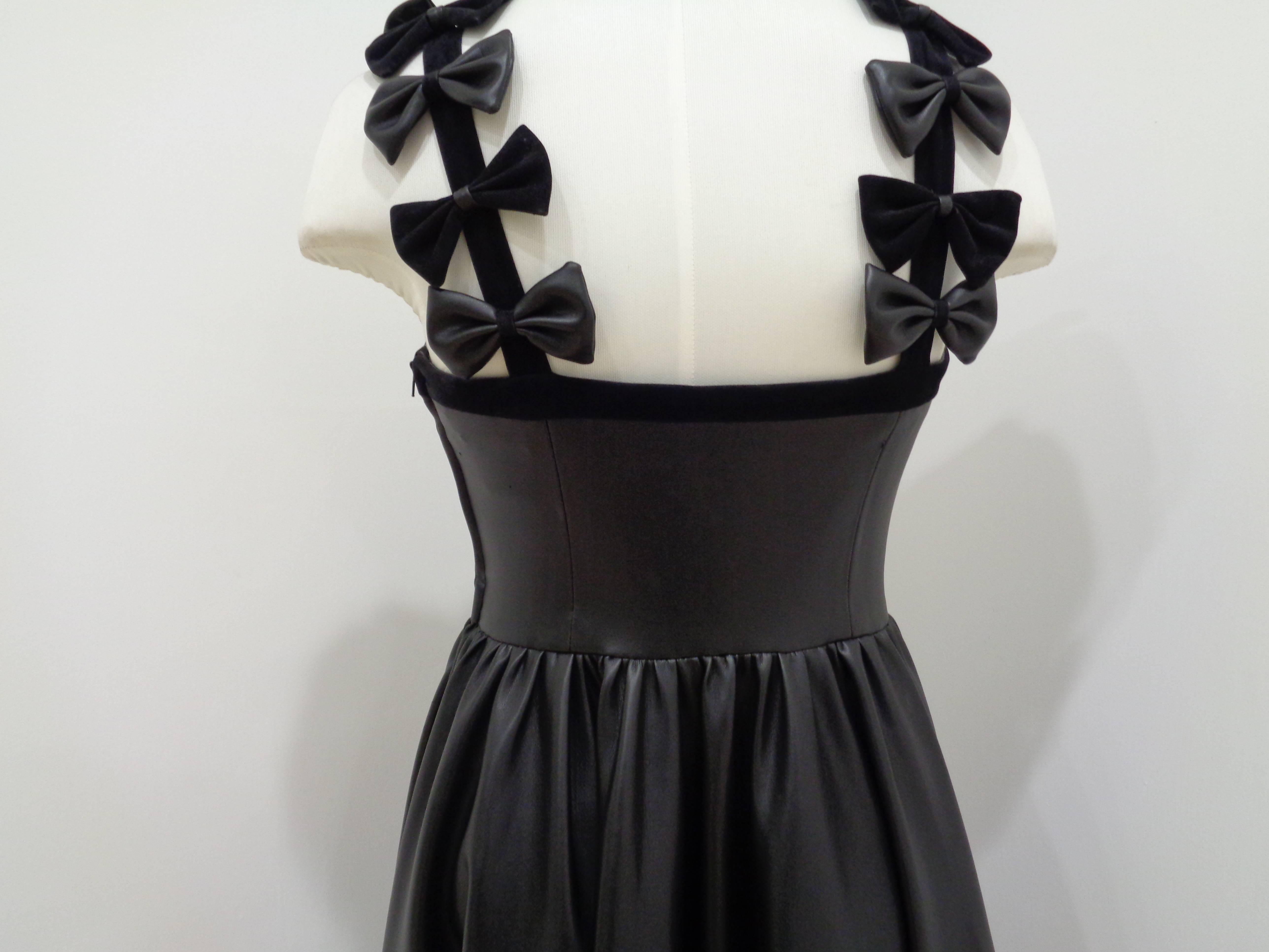 Women's Chanel Black Leather Velvet Bows Dress For Sale