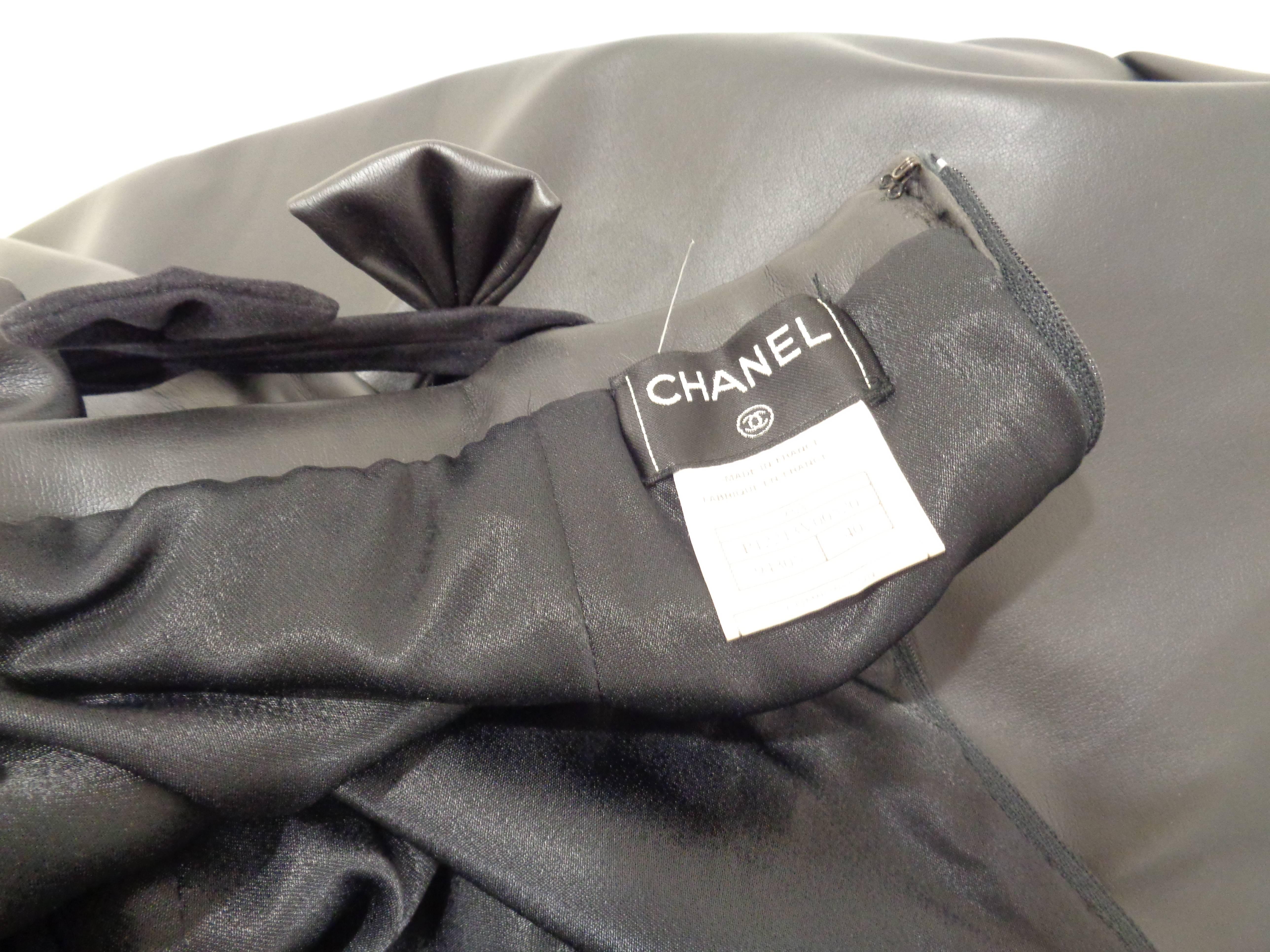 Chanel Black Leather Velvet Bows Dress For Sale 3