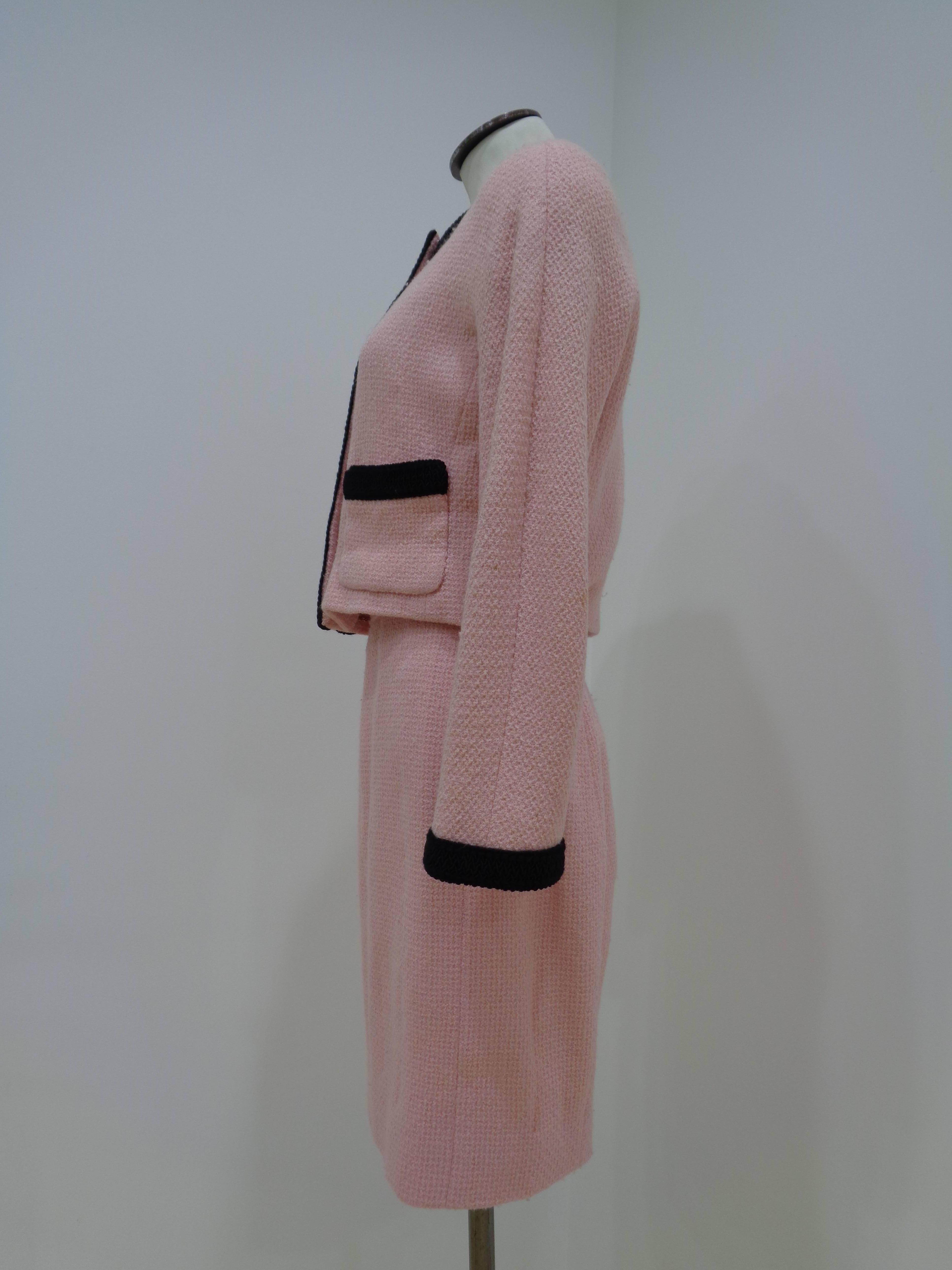 Chanel Pink Black with Gold Hardware Wool Skirt Suit 1