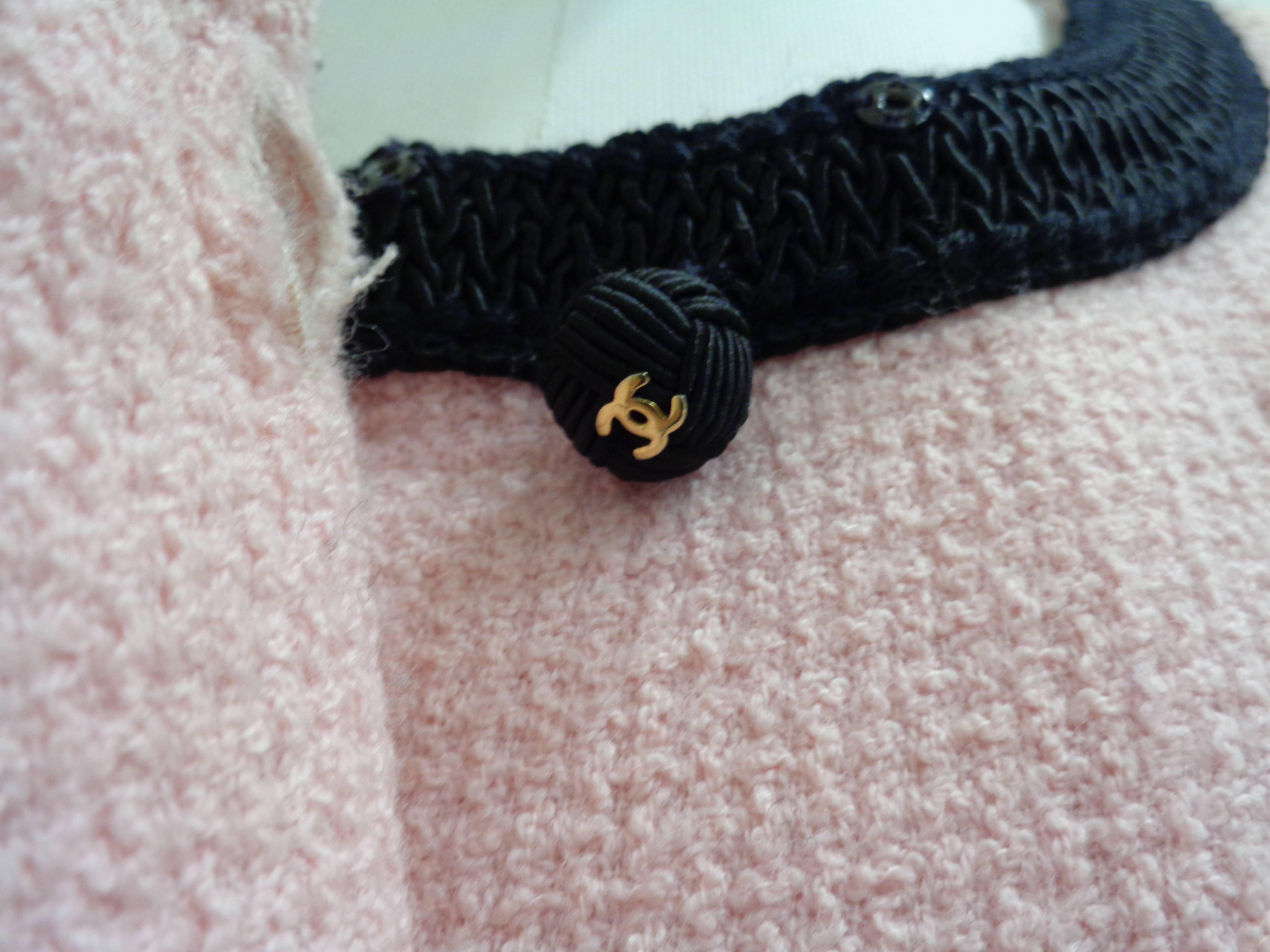 Gray Chanel Pink Black with Gold Hardware Wool Skirt Suit