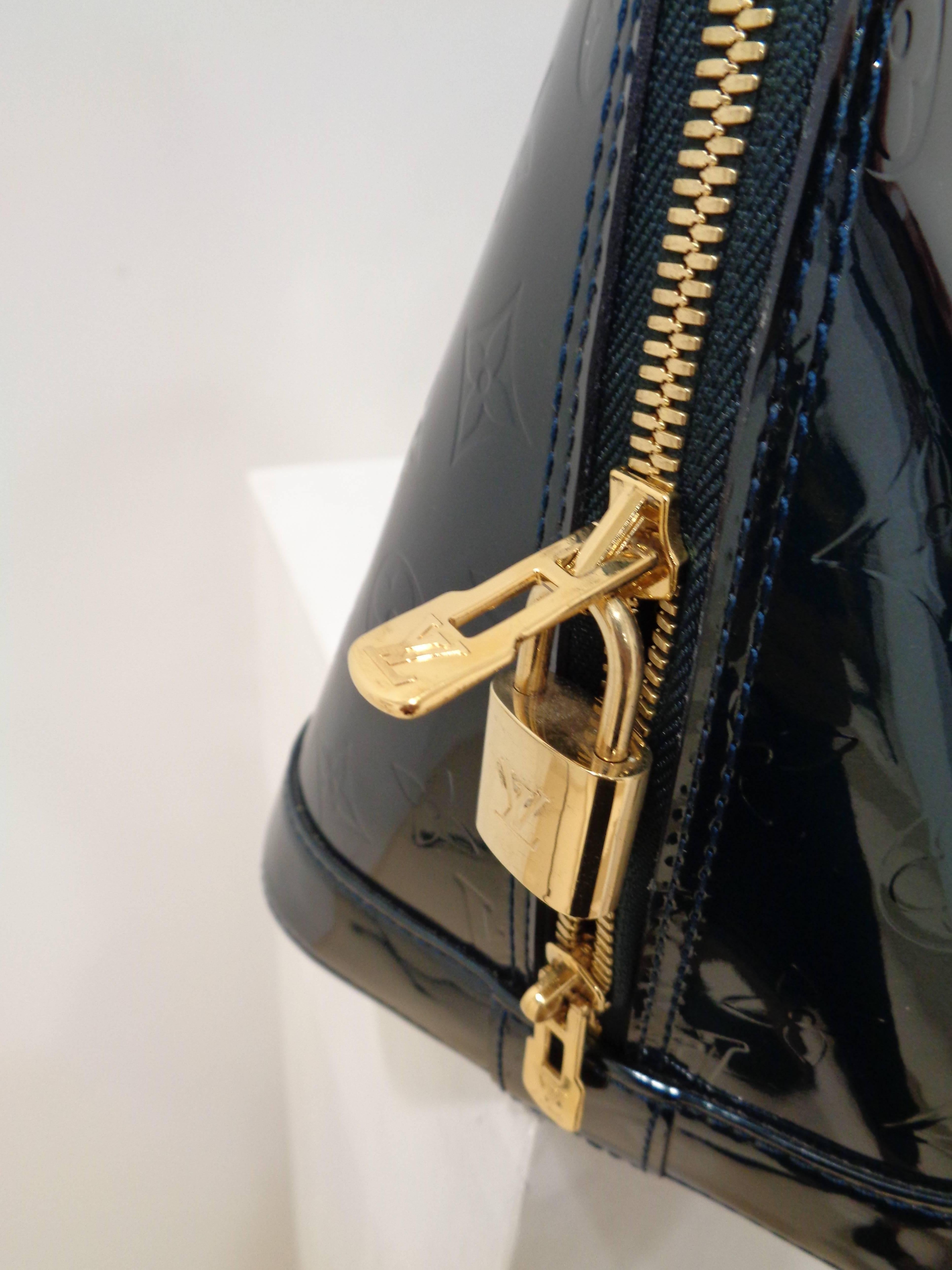 Black Louis Vuitton dark Green patent leather gold hardware Alma Bag
