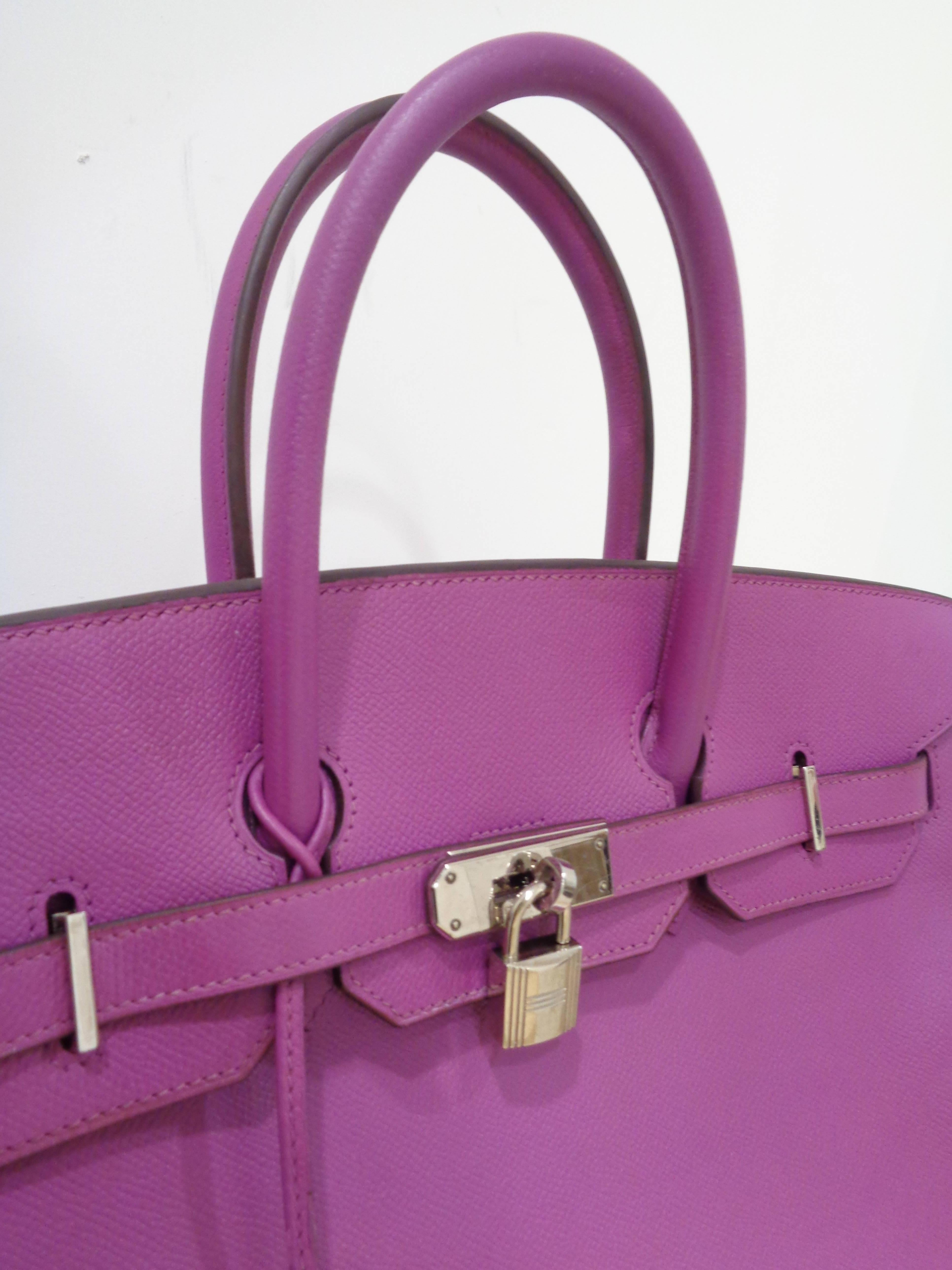Women's or Men's Hermes purple leather silver hardware Birkin 35 bag