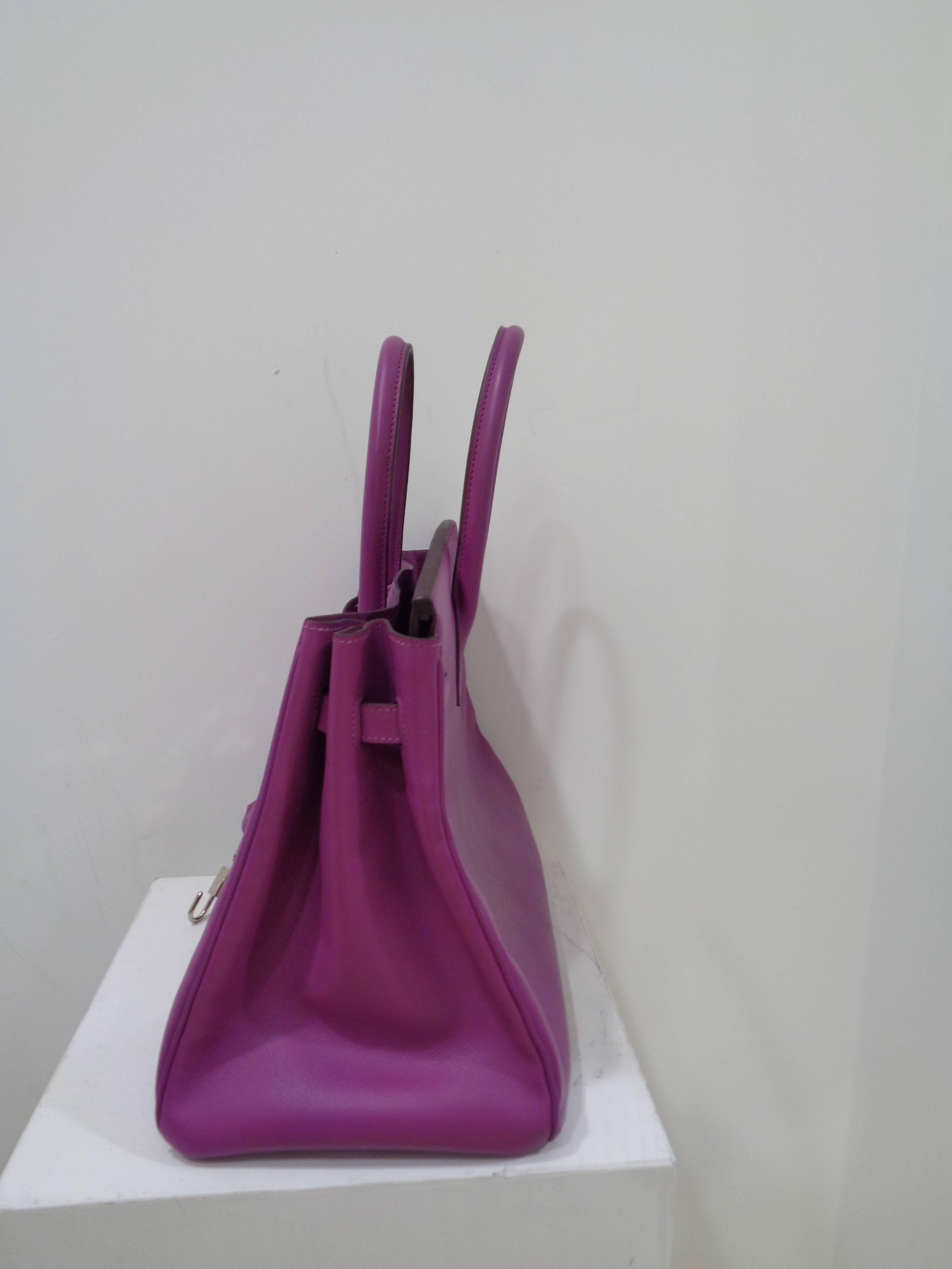 Hermes purple leather silver hardware Birkin 35 bag 2