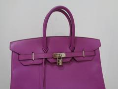 Hermes lila Leder Silber Hardware Birkin 35 Tasche