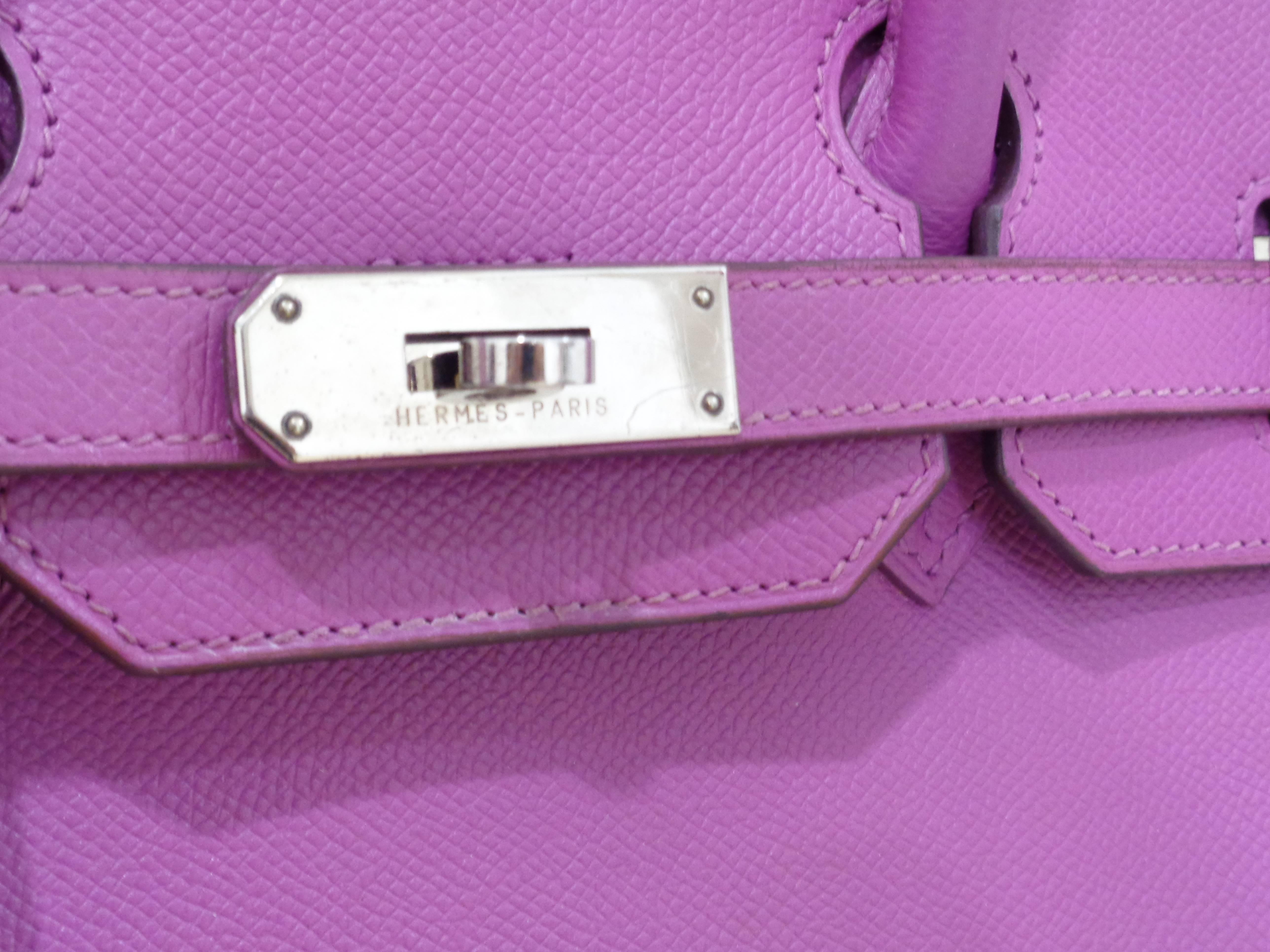 Purple Hermes purple leather silver hardware Birkin 35 bag