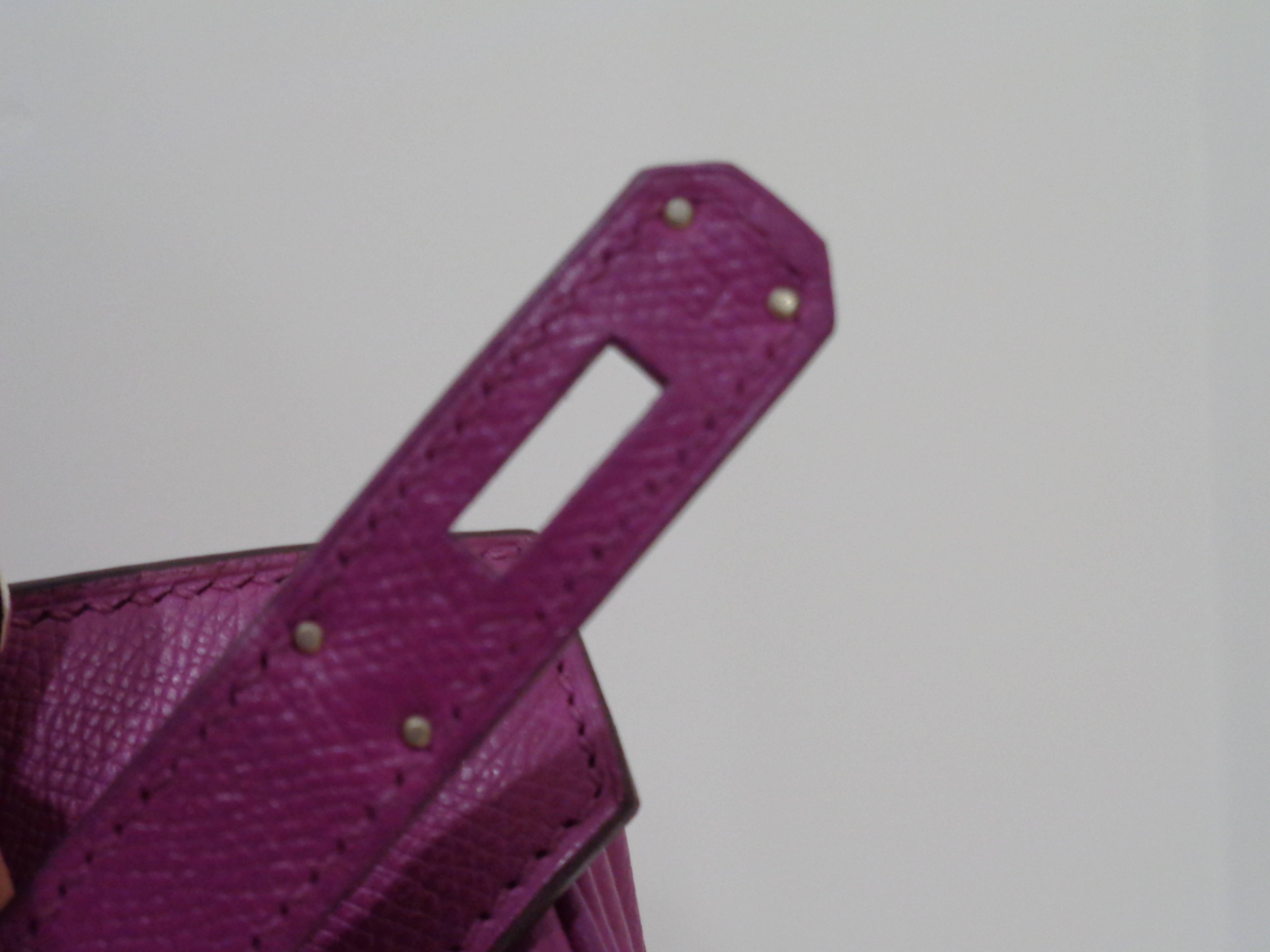 Hermes purple leather silver hardware Birkin 35 bag In Excellent Condition In Capri, IT