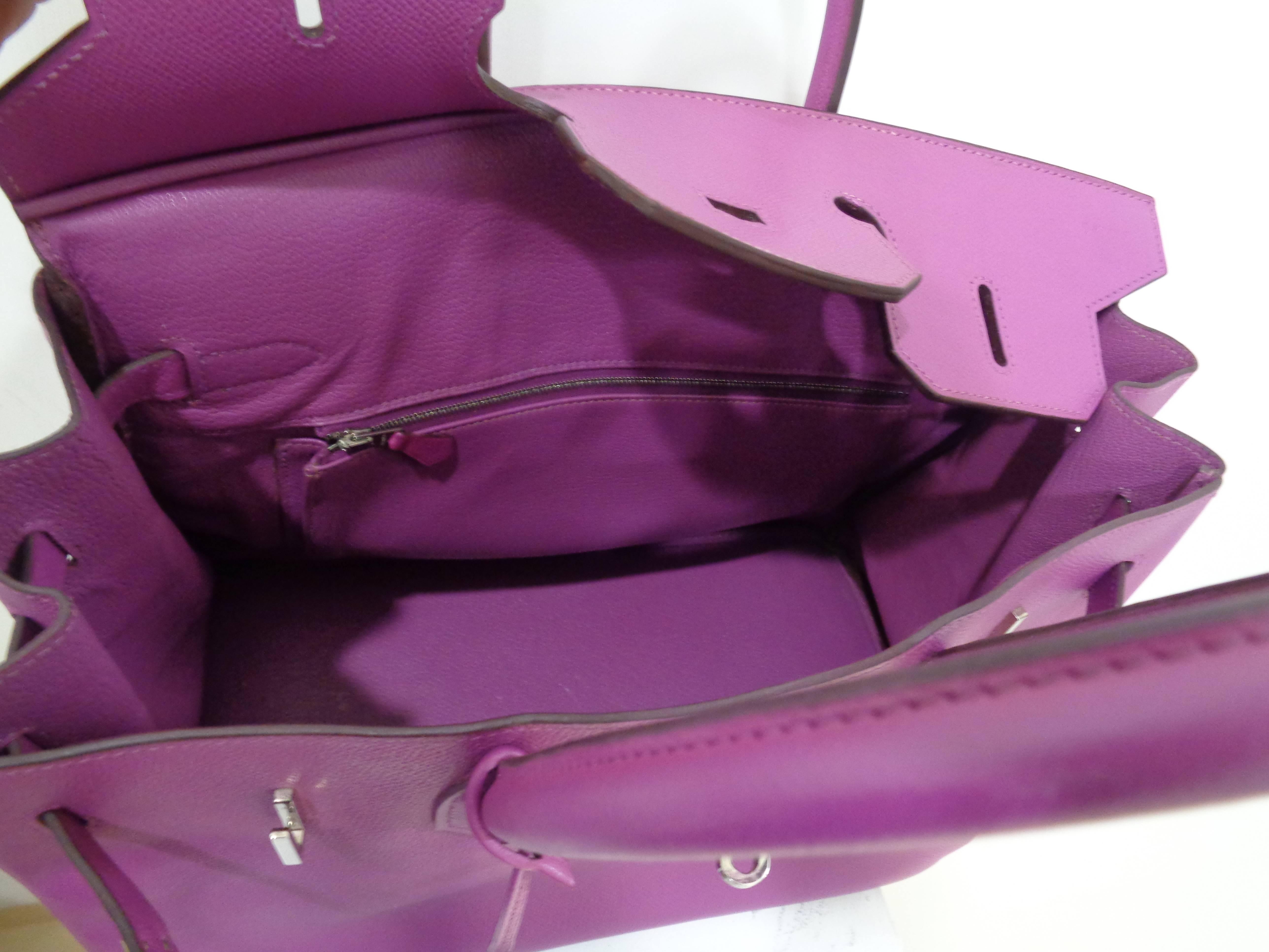 Hermes purple leather silver hardware Birkin 35 bag 1
