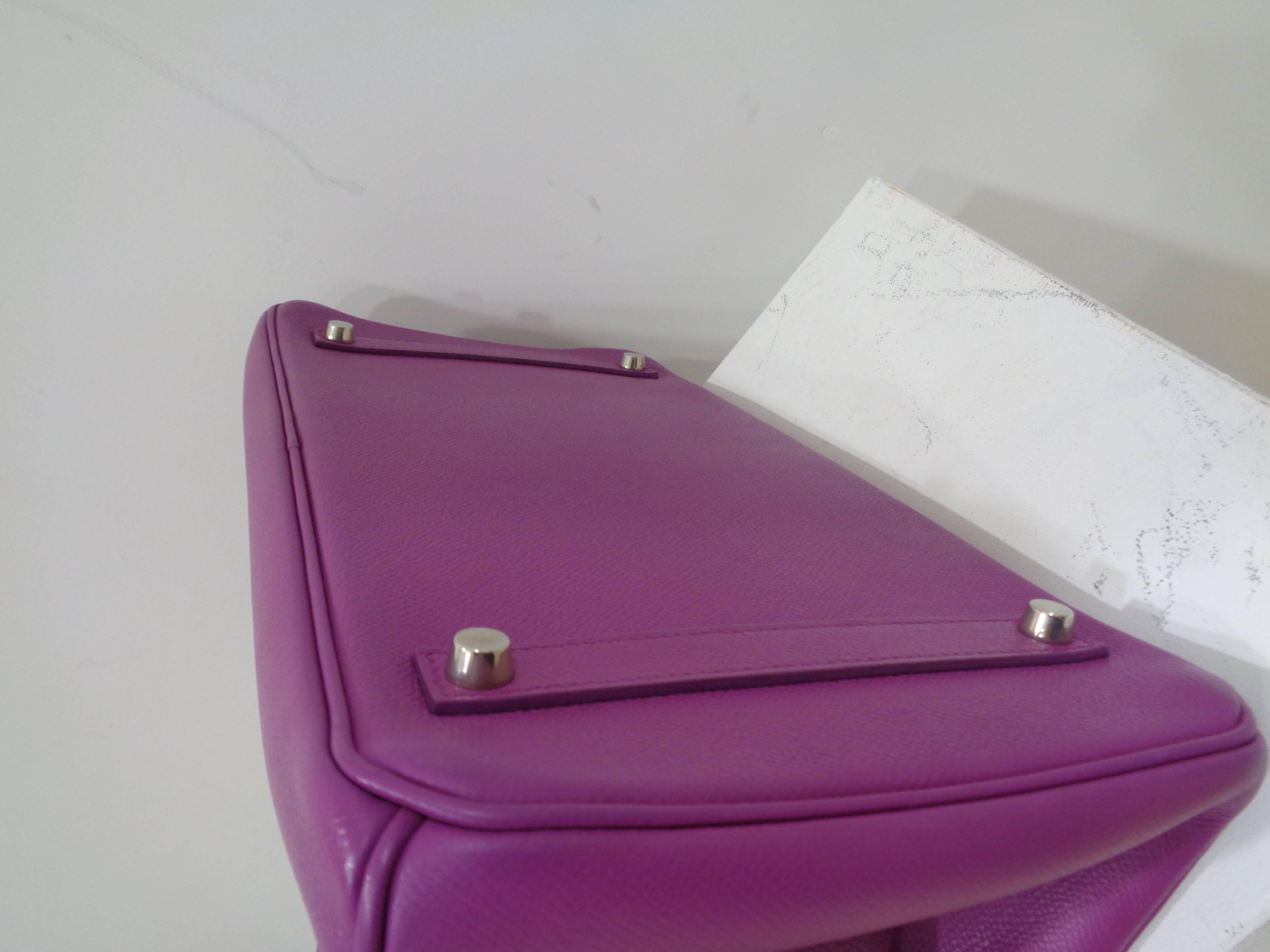 Hermes purple leather silver hardware Birkin 35 bag 3