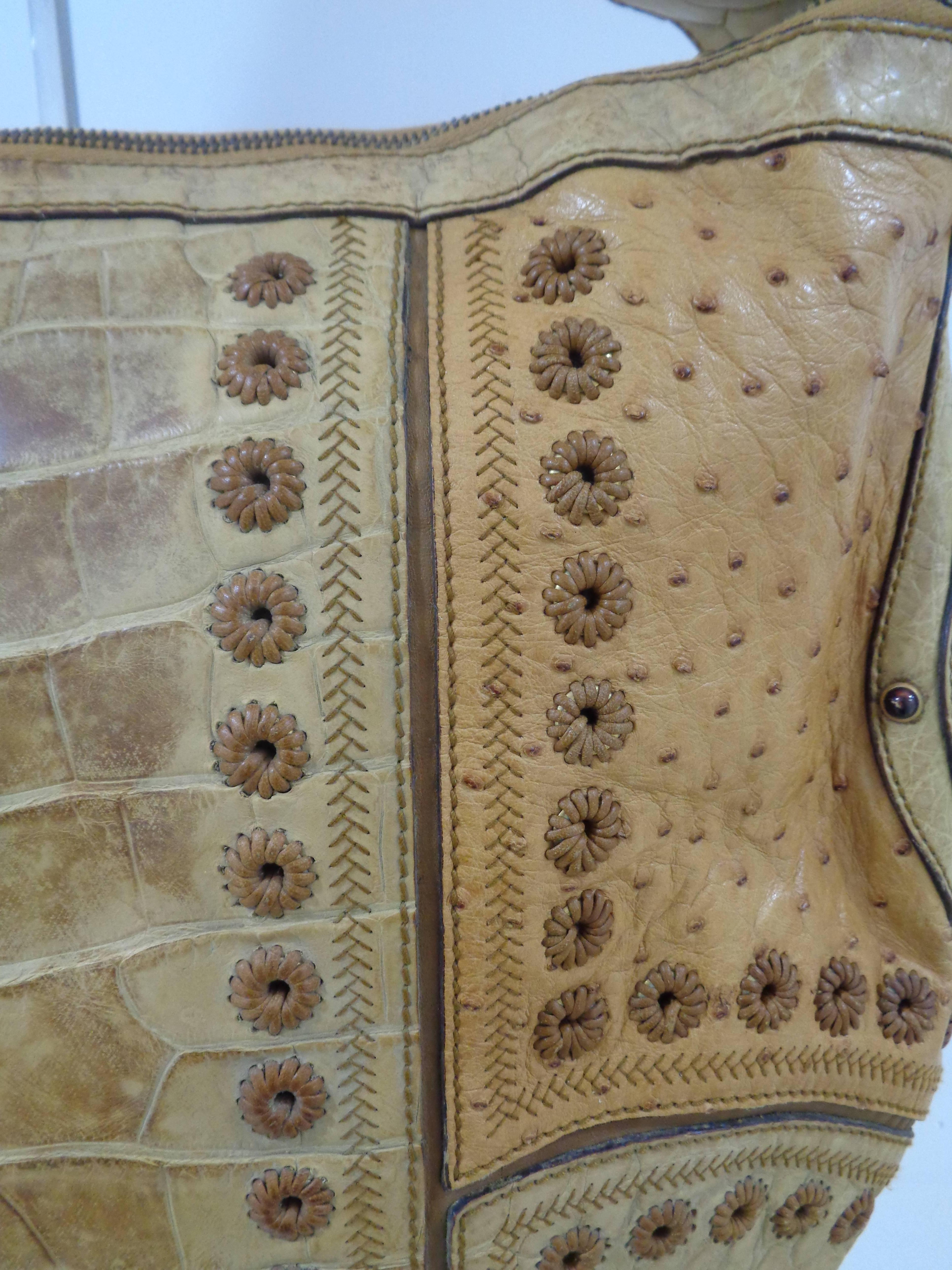 Brown Unworn Gucci Ostrich Croco Patchwork Rare Bag