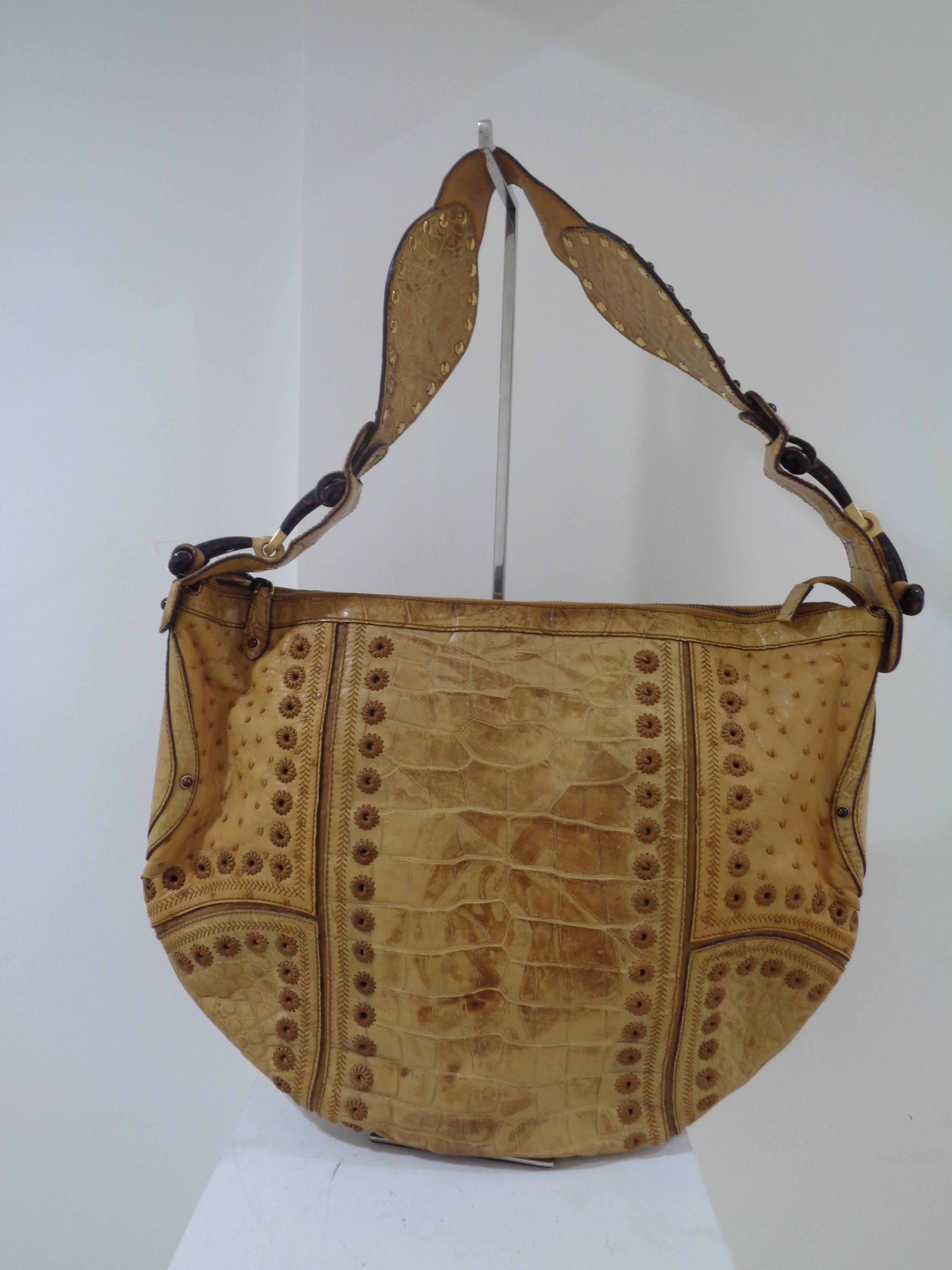 Women's or Men's Unworn Gucci Ostrich Croco Patchwork Rare Bag