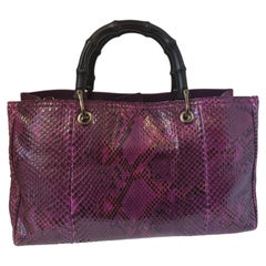 Gucci bamboo python purple leather handbag
