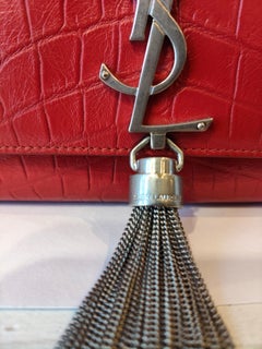 2017 Saint Laurent red croc Kate tassel crossbody bag