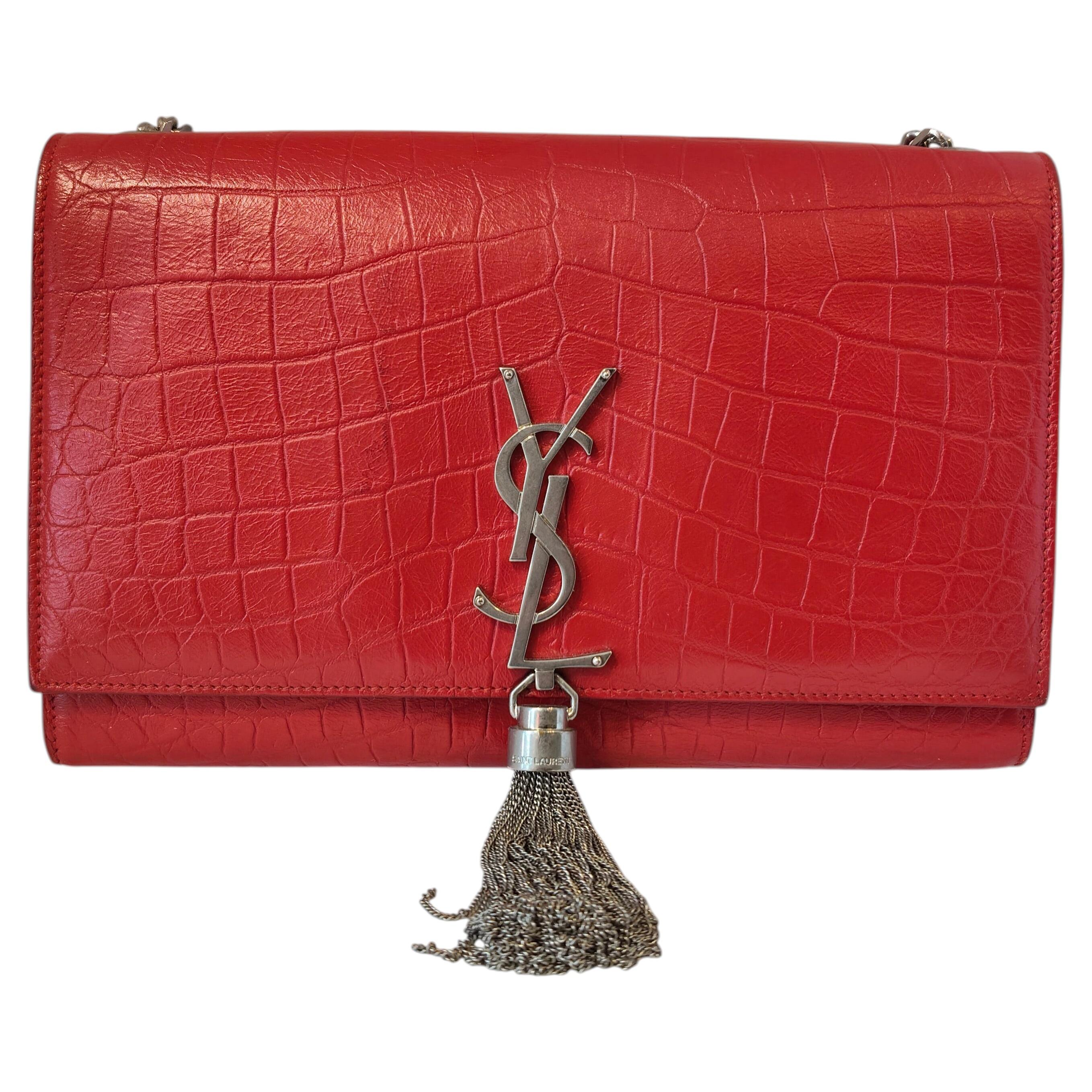 2017 Saint Laurent red croc Kate tassel crossbody bag