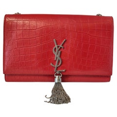 2017 Saint Laurent red croc Kate tassel crossbody bag