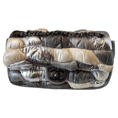 2006-2008 Chanel Patchwork silver and white leather flap shoulder bag bag