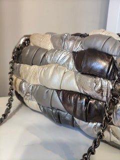 2006-2008 Chanel Patchwork silver and white leather flap shoulder bag bag