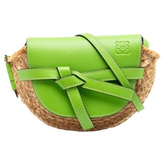 Loewe mini raffia green leather gate crossbody bag