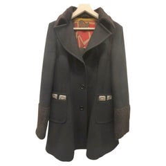 Etro black wool alpaca coat size 46