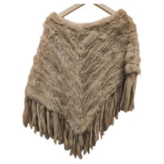 Pale Taupe Lapin Fox Cape with Fringes, Unisex, 21st Century Vintage