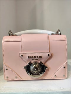 Balmain pink patent leather white horn handle shoulder bag