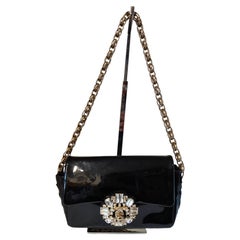 Chanel black patent leather swarovski stones shoulder bag