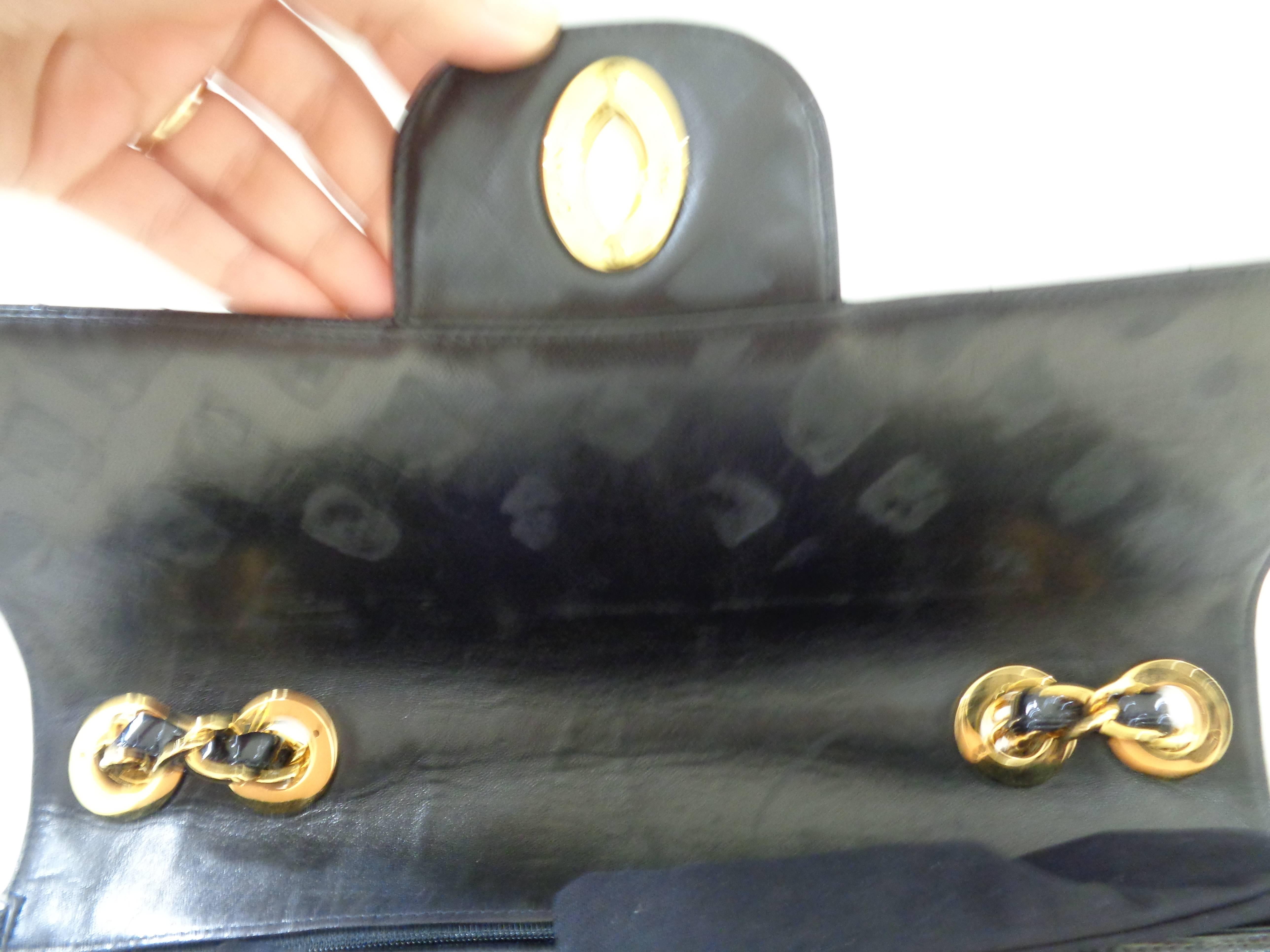 Chanel Black patent leather gold harware maxi jumbo shoulder bag 2