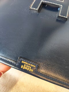 Hermès Jige dark blue navy leather clutch