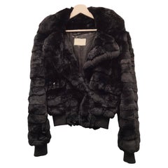Alexander McQueen black fur bomber jacket size 44