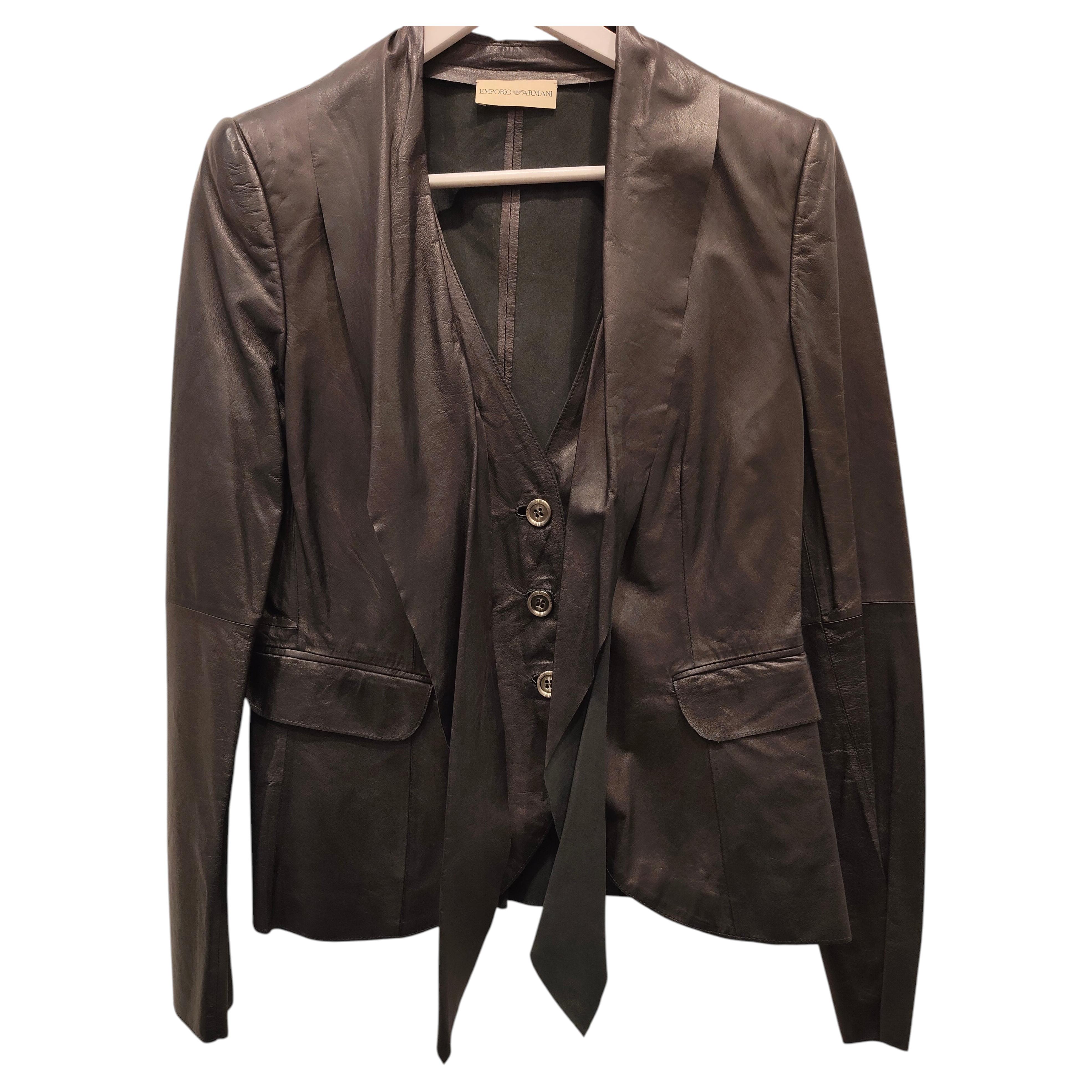 Pre-owned Ea7 Emporio Armani By Giorgio Armani Black Leather Jacket Size 44
