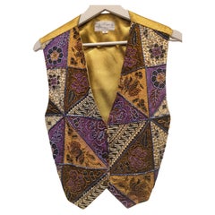 1980s Gold and purple embroidered vest size M