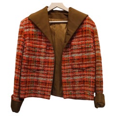 1990s Vintage Orange Red pied de poule wool jacket in size 42