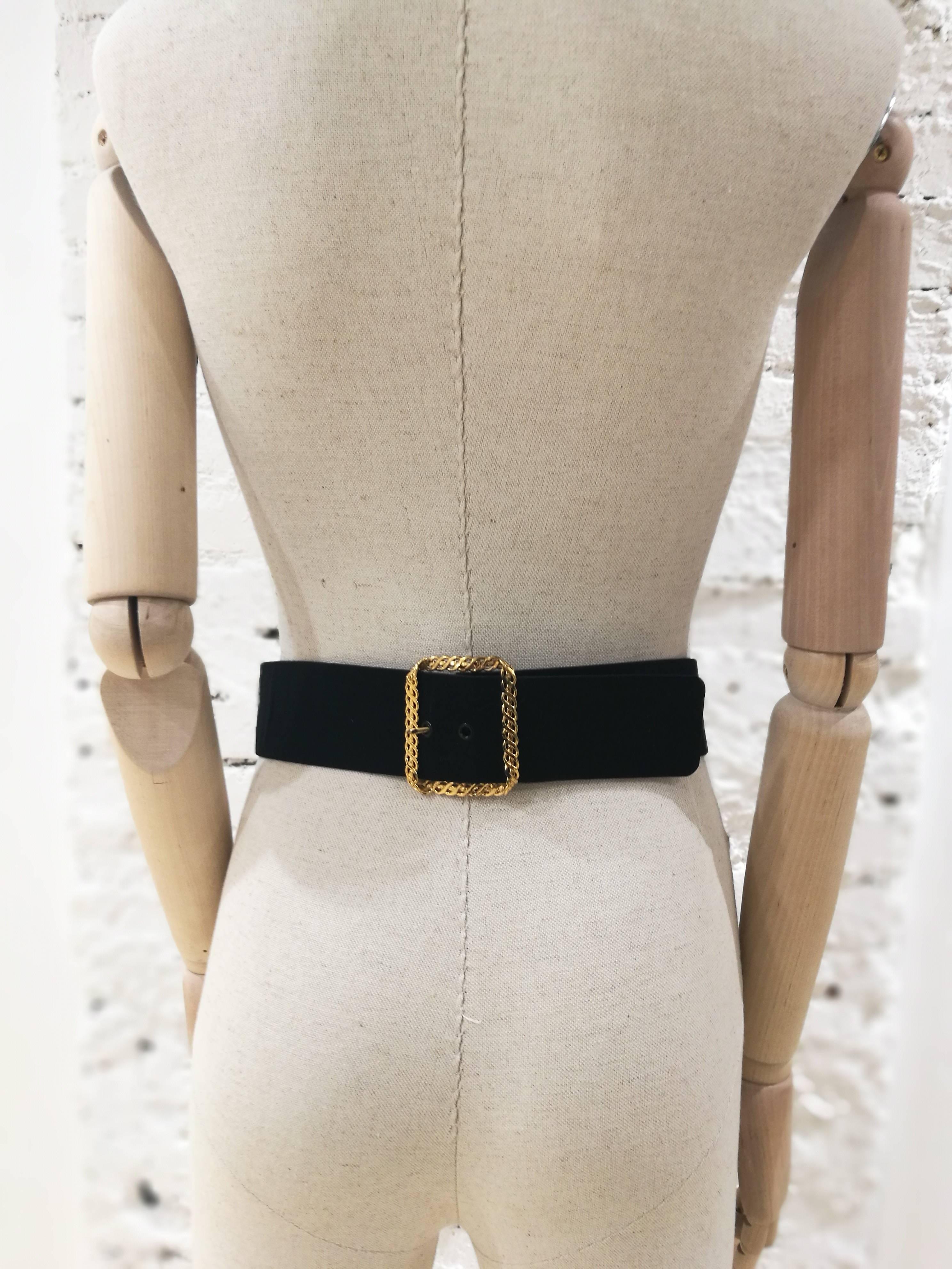 Black Chanel vintage bow and gold tone chain belt