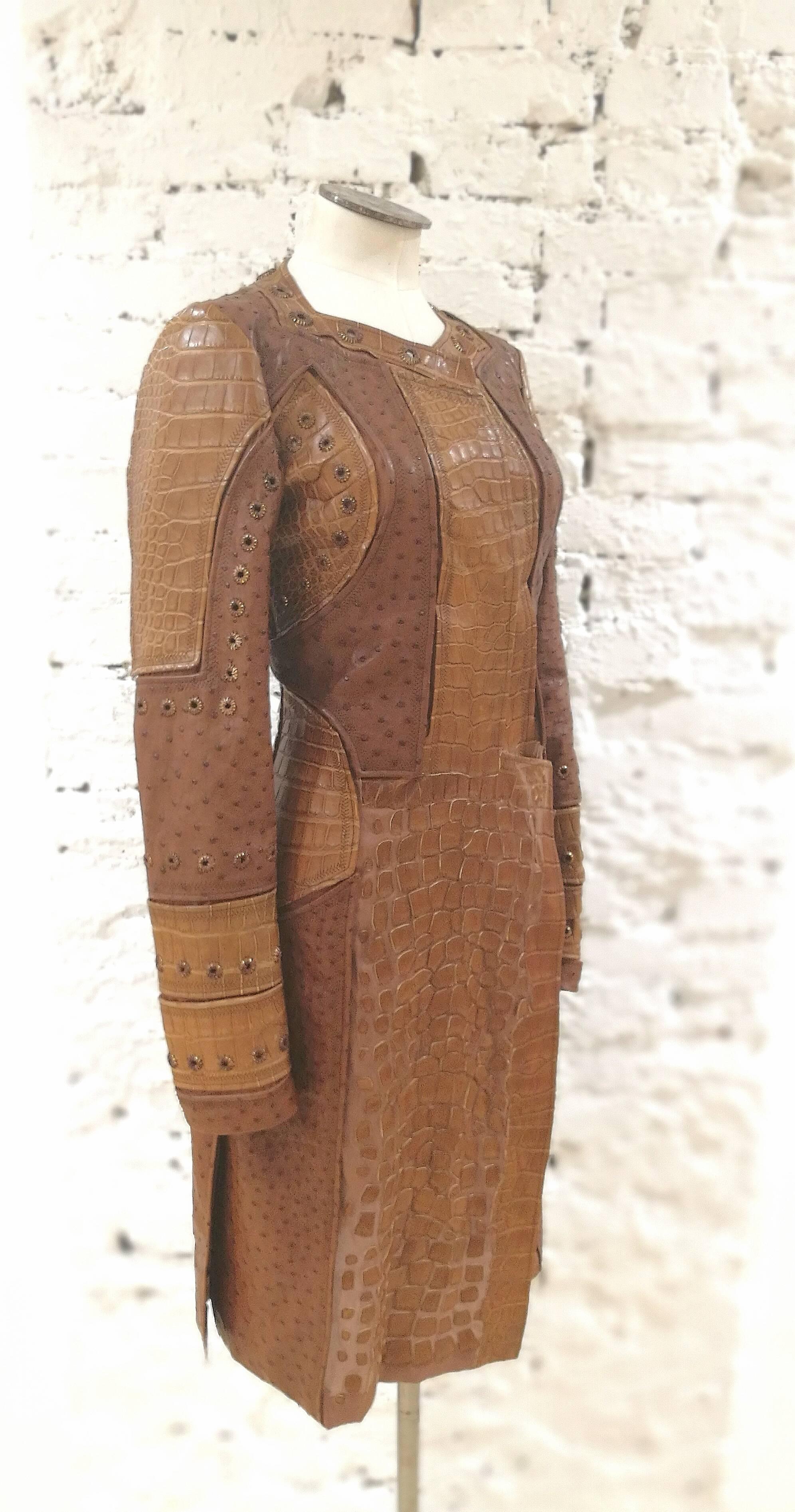 Brown Unique Gucci by Tom Ford Crocodile and Ostrich Prototype Coat