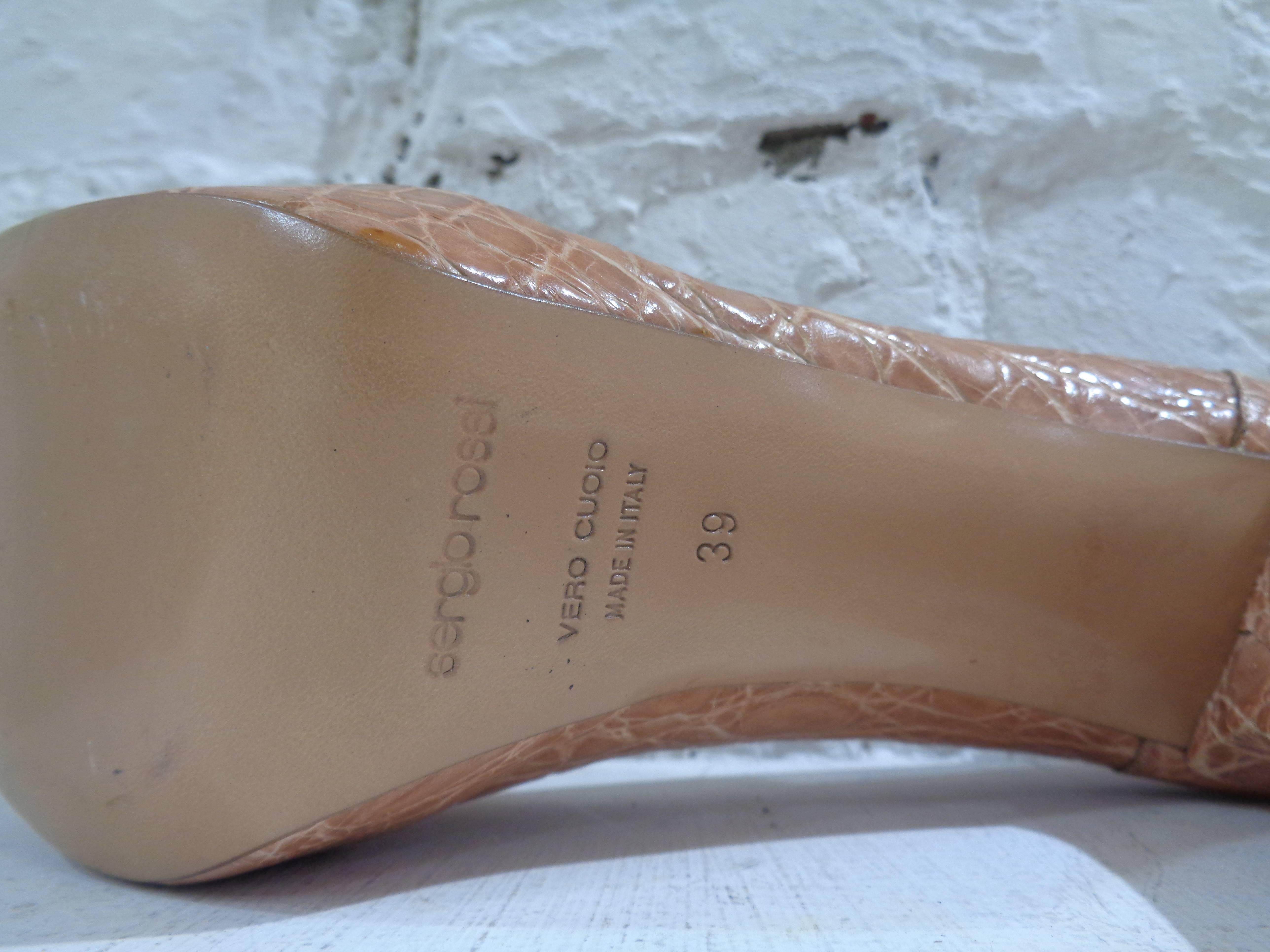 Women's Sergio Rossi pink leather croco stamp high heel decollete