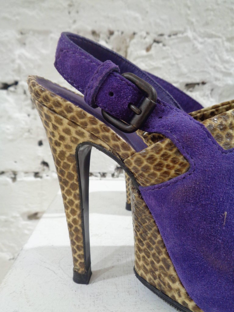 Bottega Veneta python skin purple velvet high heels unworn sandals For ...