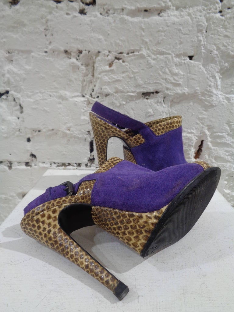 Bottega Veneta python skin purple velvet high heels unworn sandals For ...