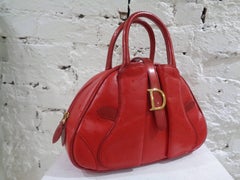 Christian Dior red leather ostrich stamp handbag