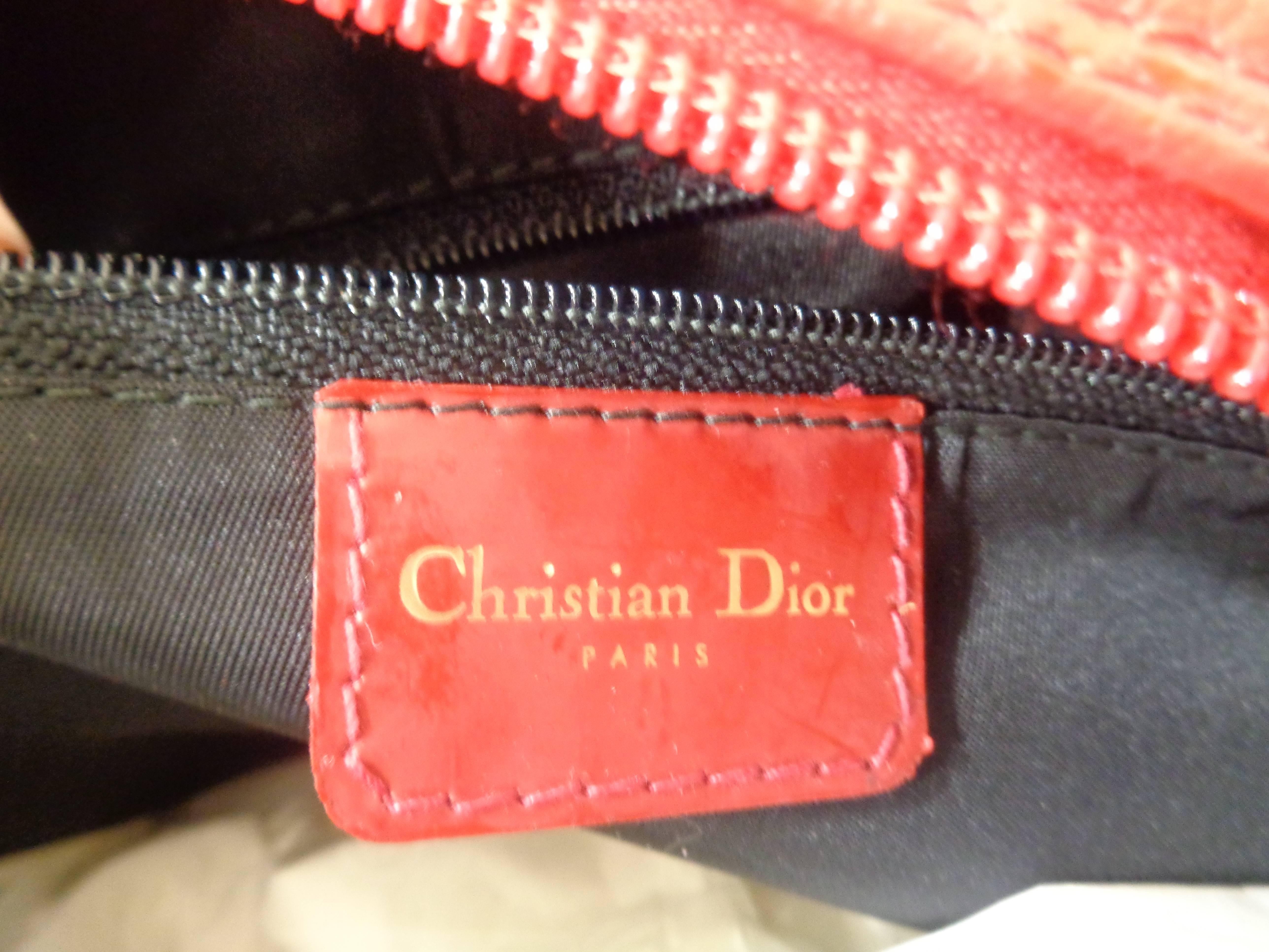 Christian Dior red leather ostrich stamp handbag In Excellent Condition In Capri, IT