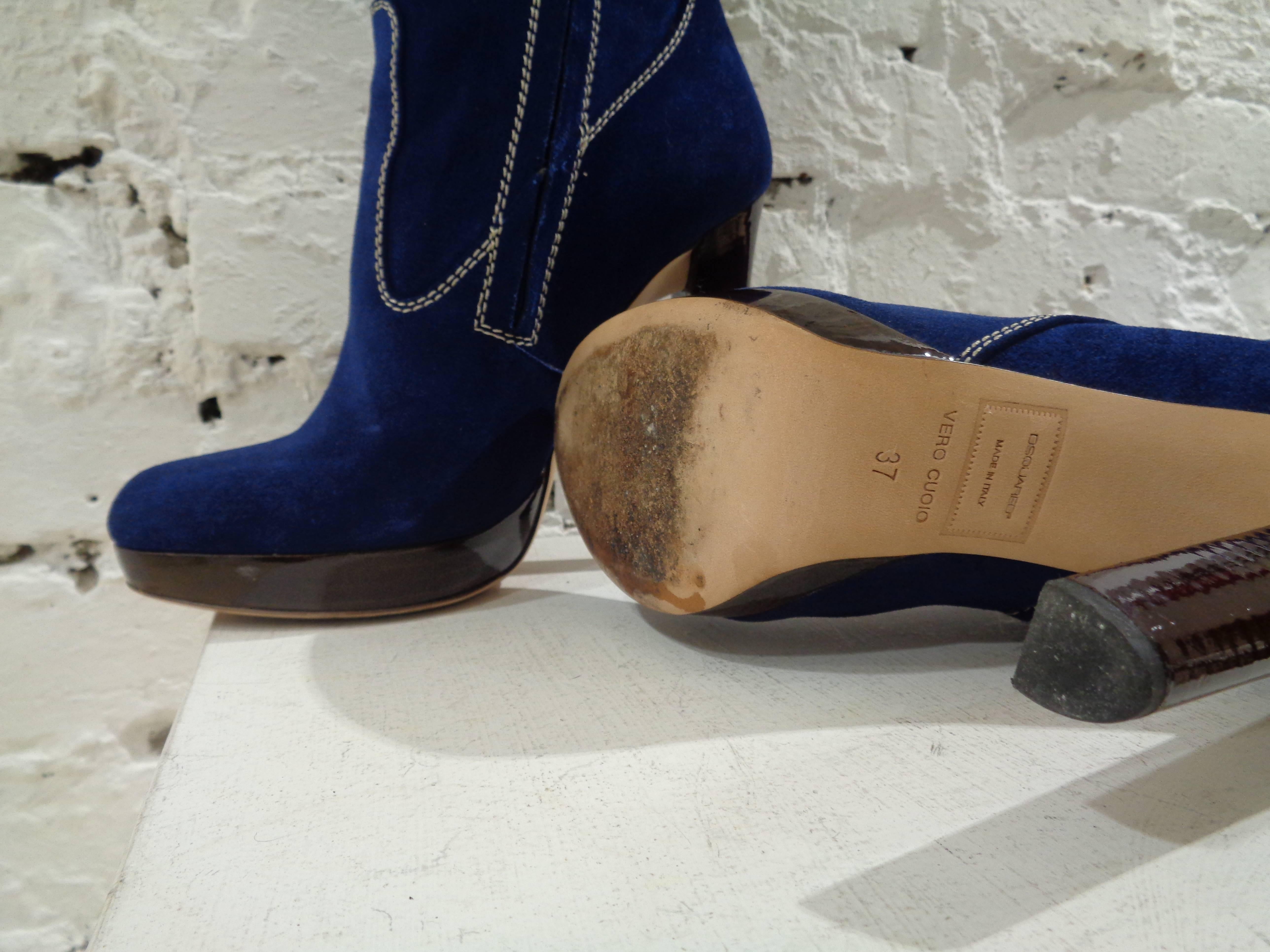 Dsquared2 Blu velvet boots In Good Condition In Capri, IT