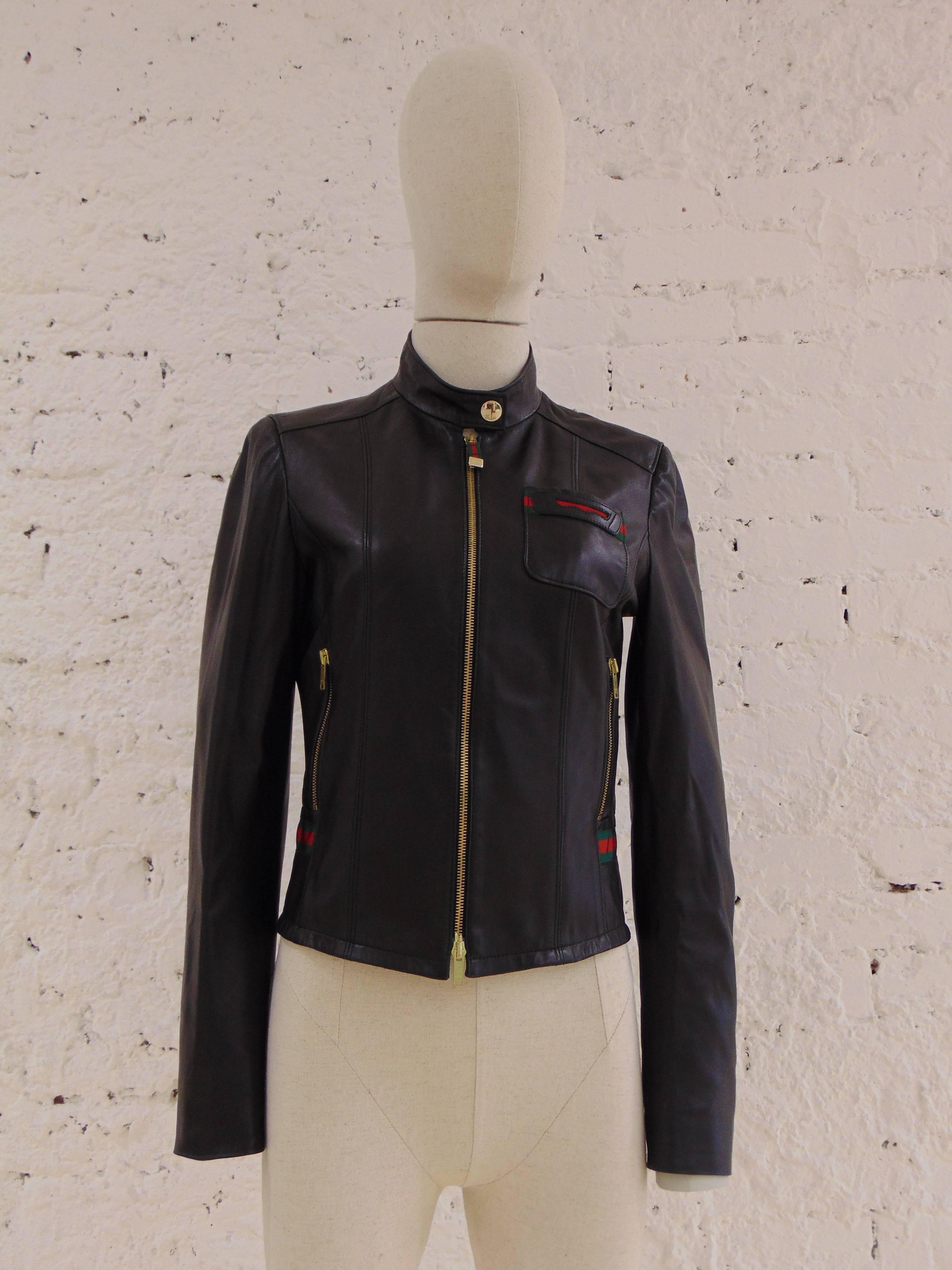 Gucci by Tom Ford black leather jacket
totally made in italy with gold tone hardware 
