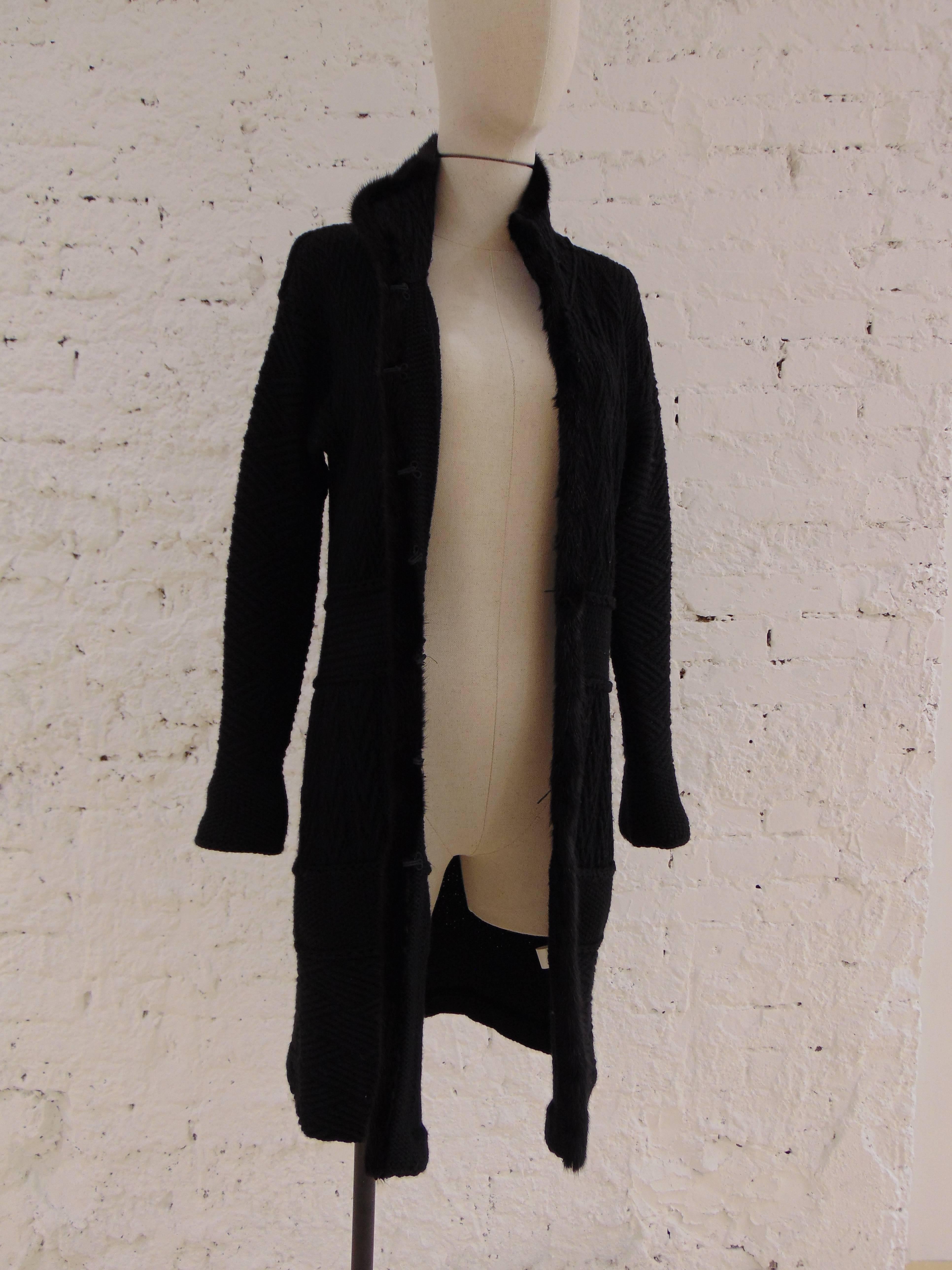 Blumarine black wool with real fur Cardigan 2