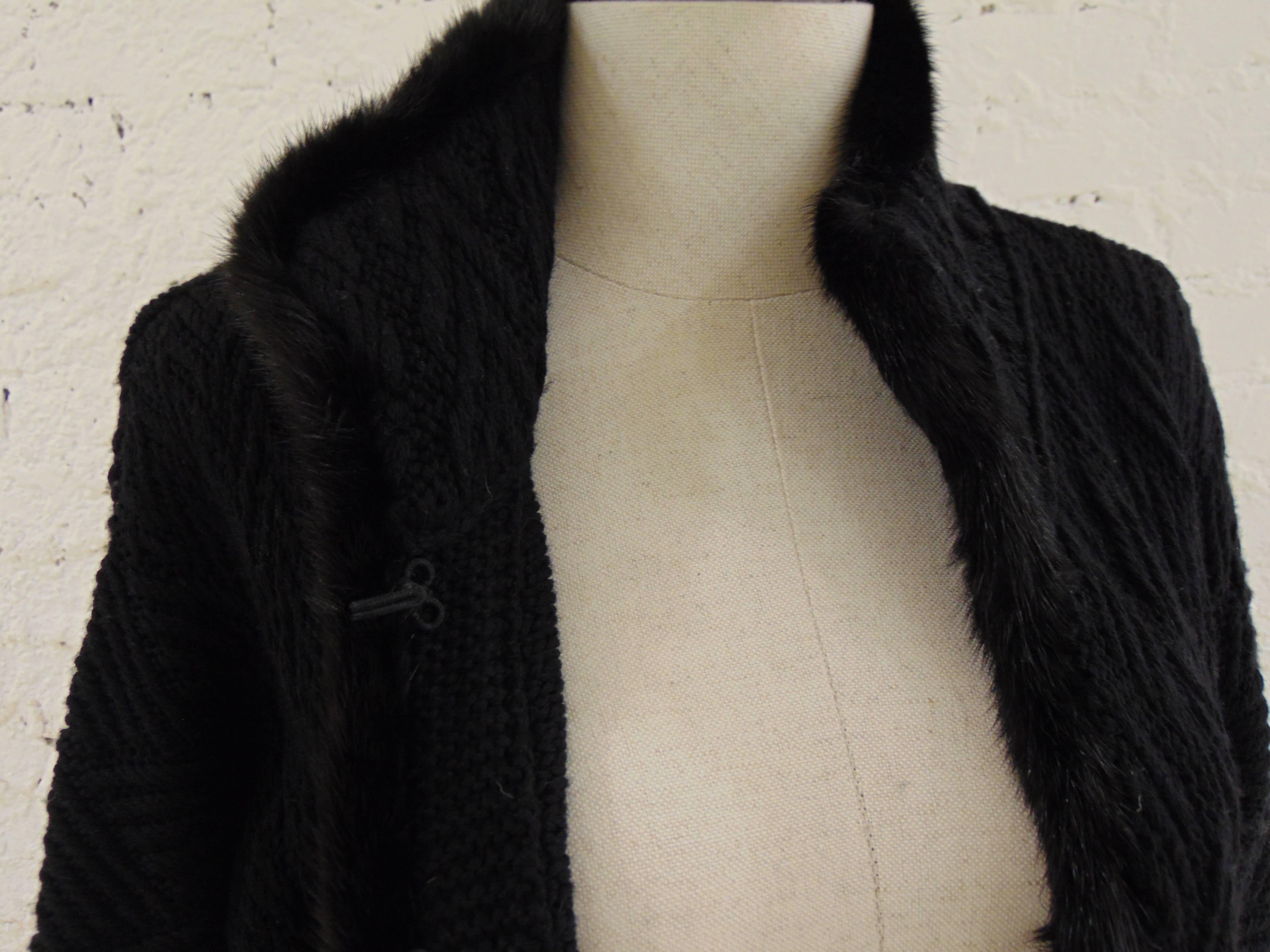 Blumarine black wool with real fur Cardigan In Excellent Condition In Capri, IT