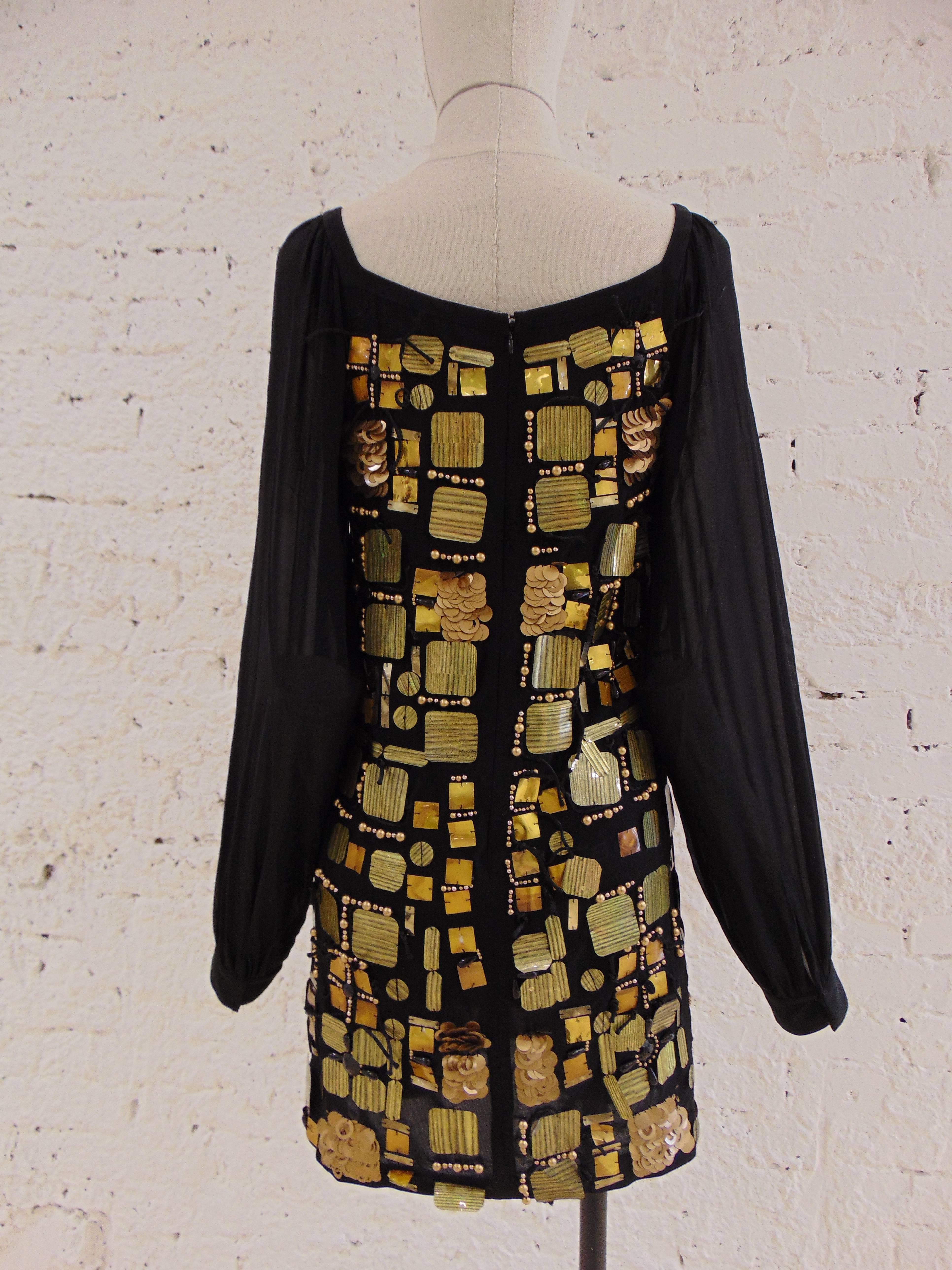 Black Emilio Pucci black silk dress with gold tone and black sequines