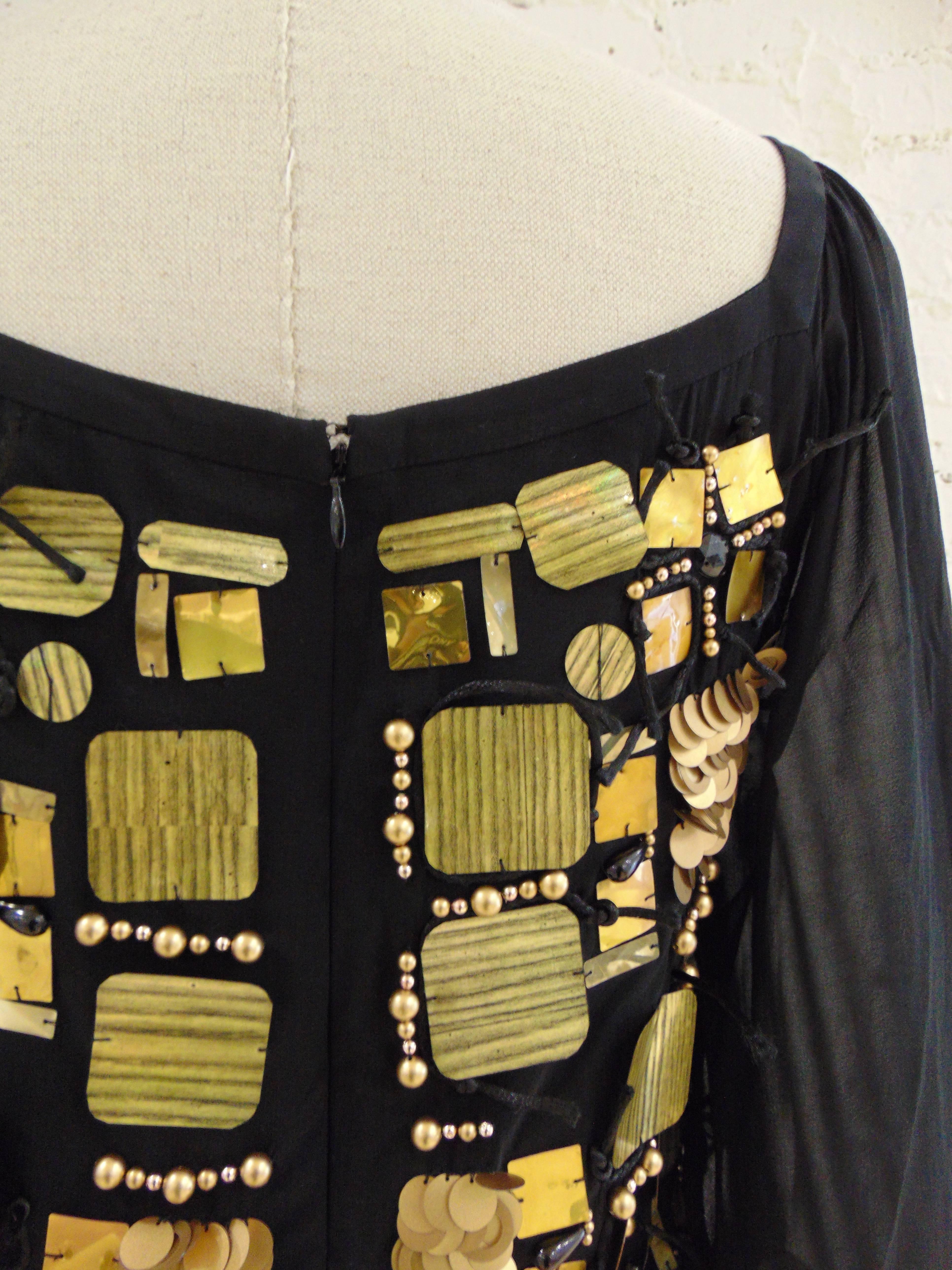 Emilio Pucci black silk dress with gold tone and black sequines 1