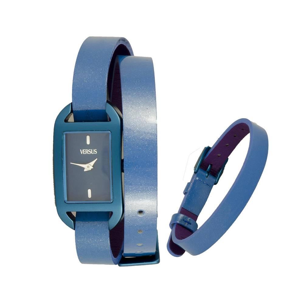 Versus blu vernish leather double wrists watch In New Condition In Capri, IT