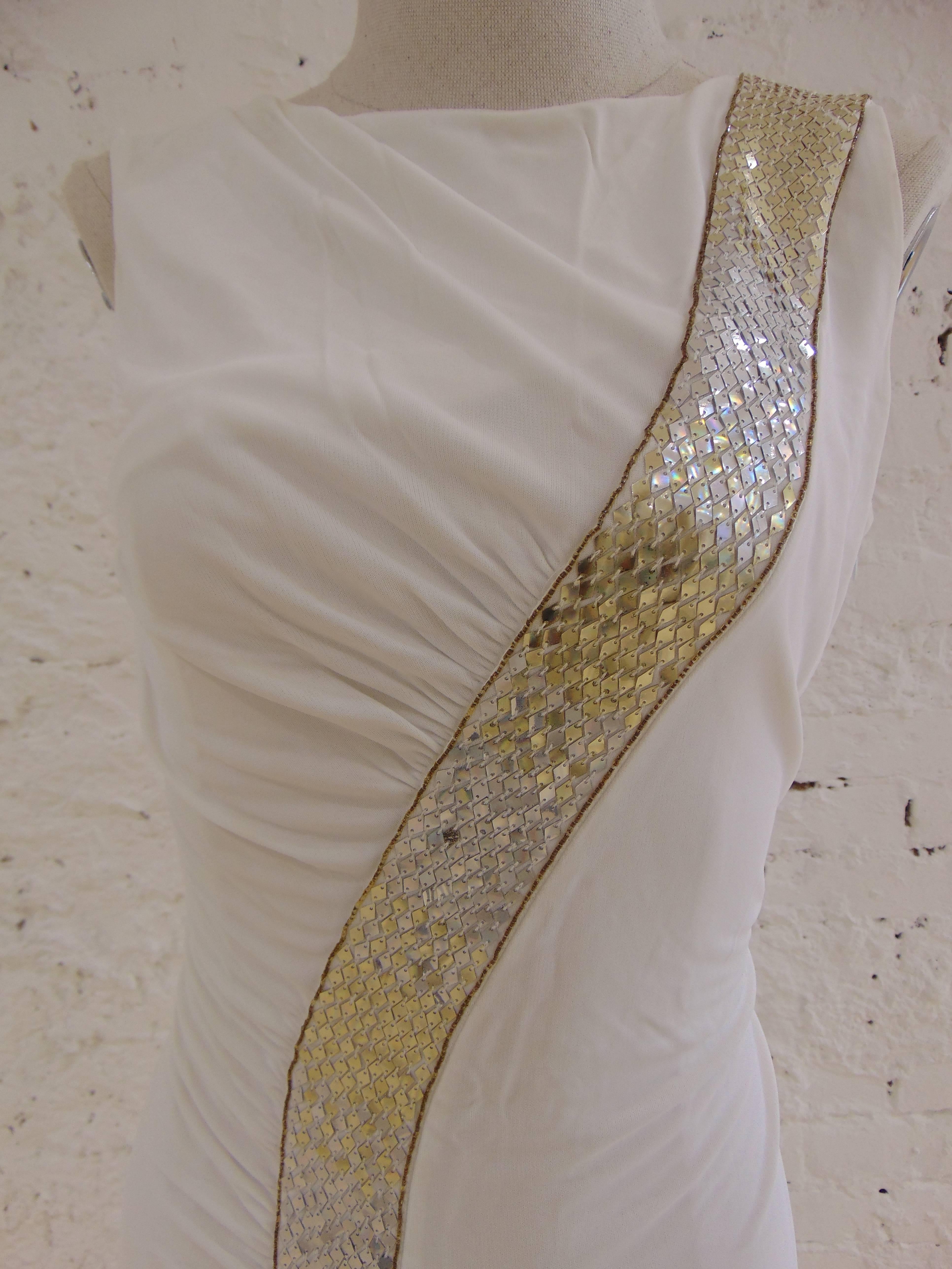 Gray Emilio Pucci white dress gold tone sequines
