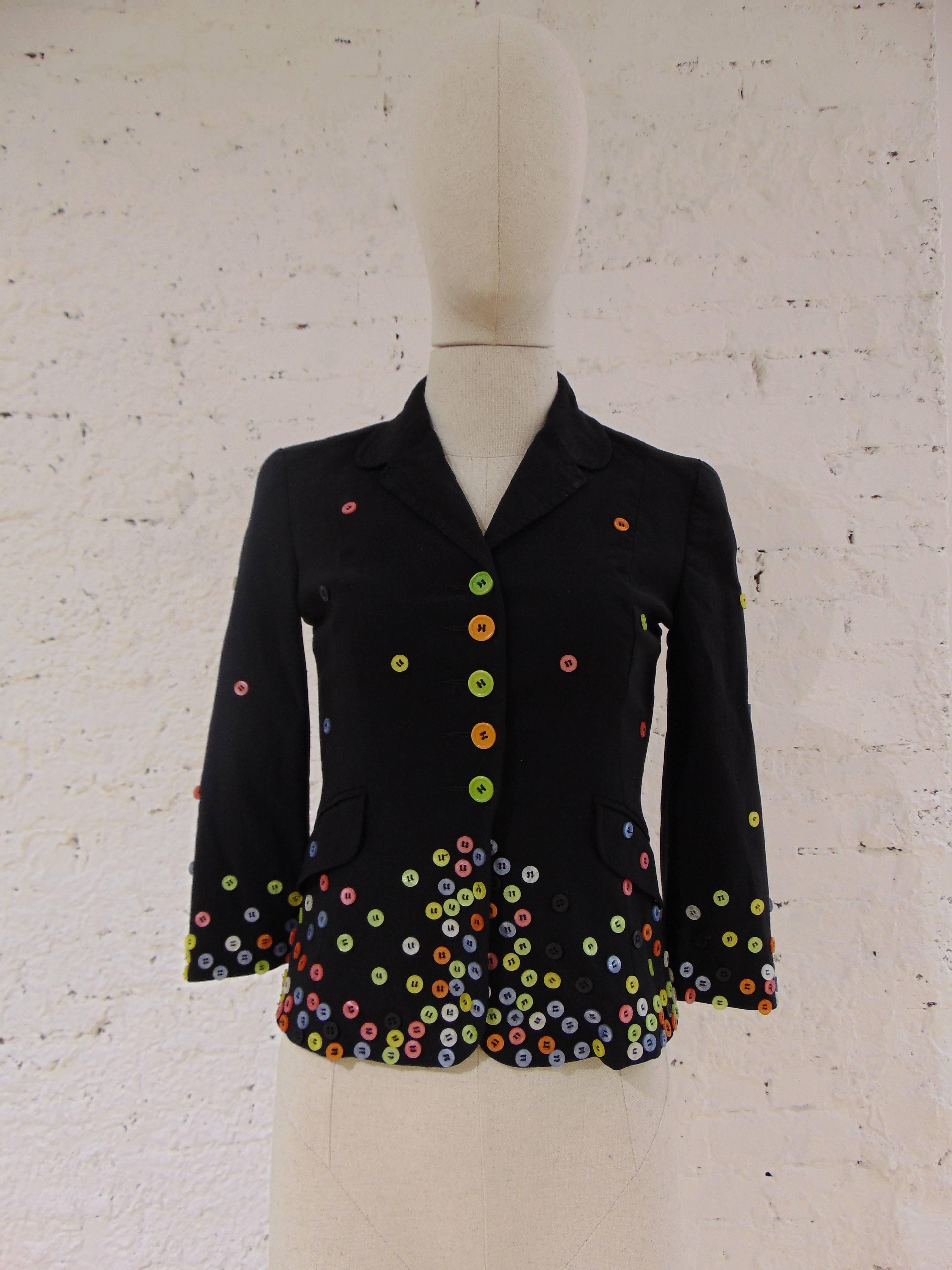 Moschino black bottons jacket

totally made in italy
overall multicoloured bottons
composition: viscose and others
size: S